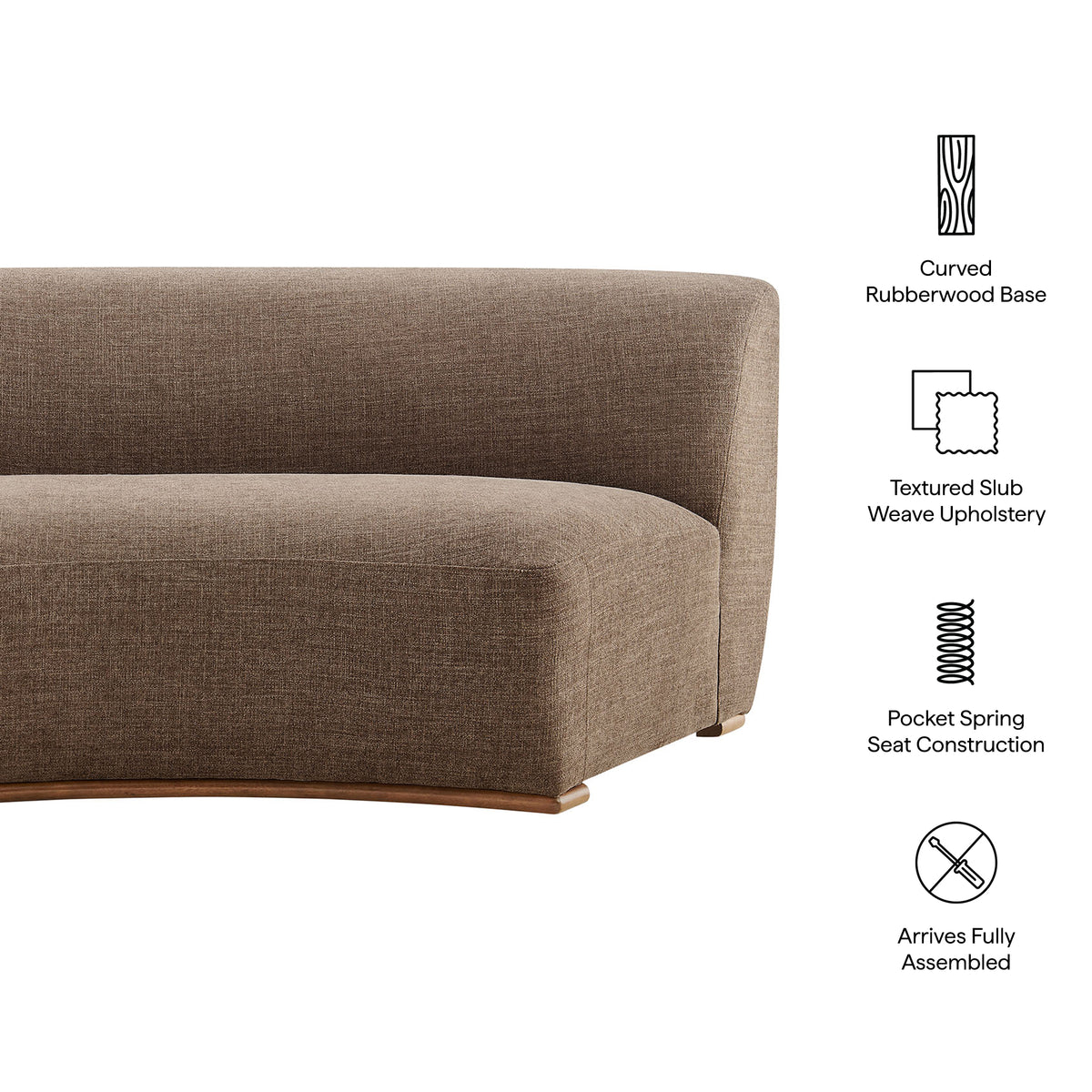Rialta Curved Armless Slub Weave Fabric Sectional Loveseat - Mocha