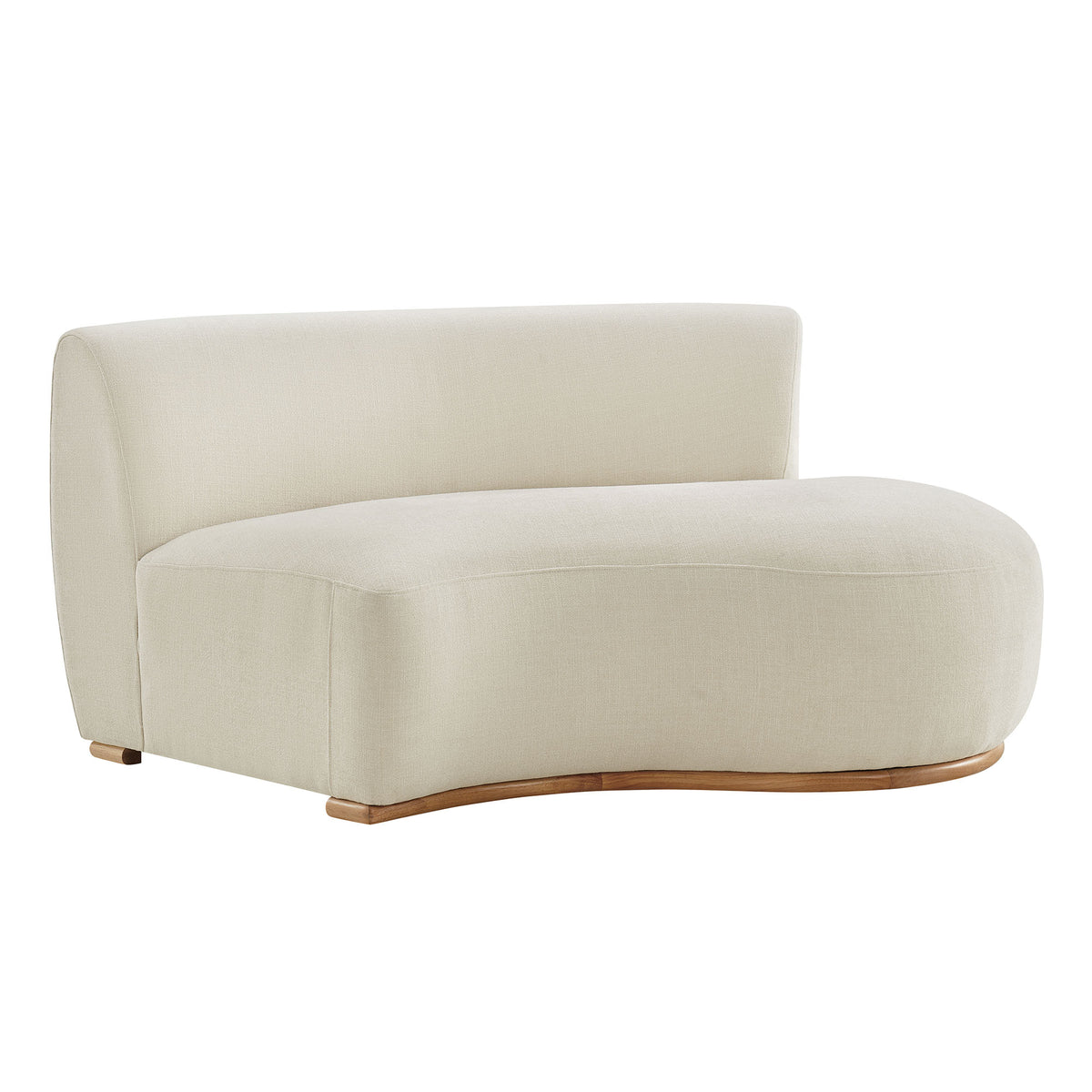 Rialta Curved Right-Arm Slub Weave Fabric Sectional Loveseat - Ecru