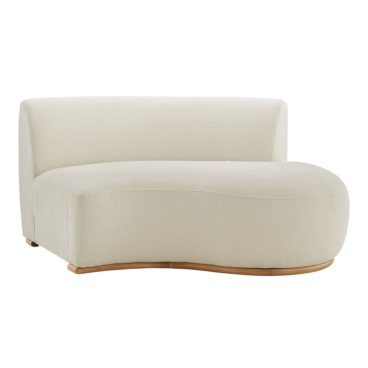 Rialta Curved Right-Arm Slub Weave Fabric Sectional Loveseat - Ecru
