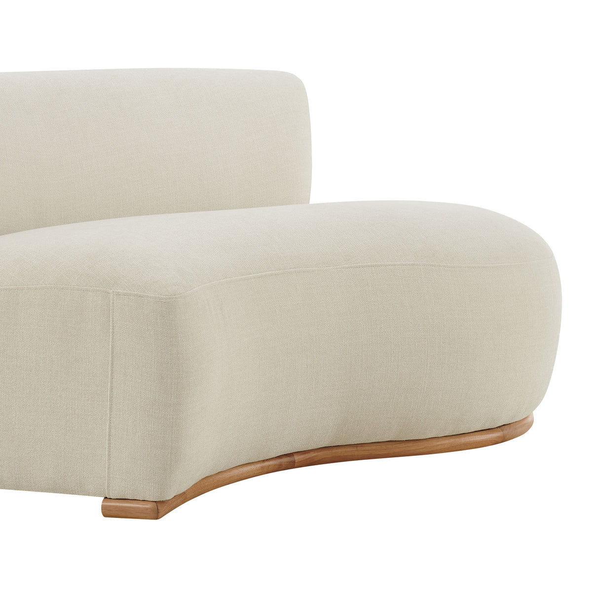 Rialta Curved Right-Arm Slub Weave Fabric Sectional Loveseat - Ecru