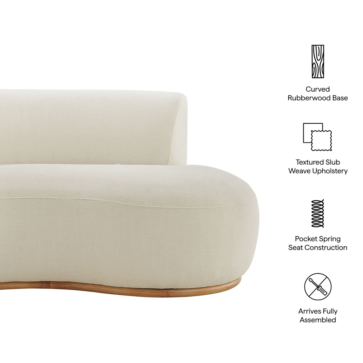 Rialta Curved Right-Arm Slub Weave Fabric Sectional Loveseat - Ecru