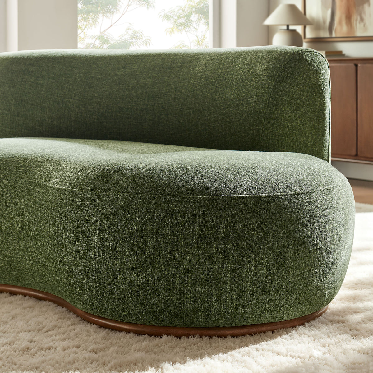 Rialta Curved Right-Arm Slub Weave Fabric Sectional Loveseat - Foliage