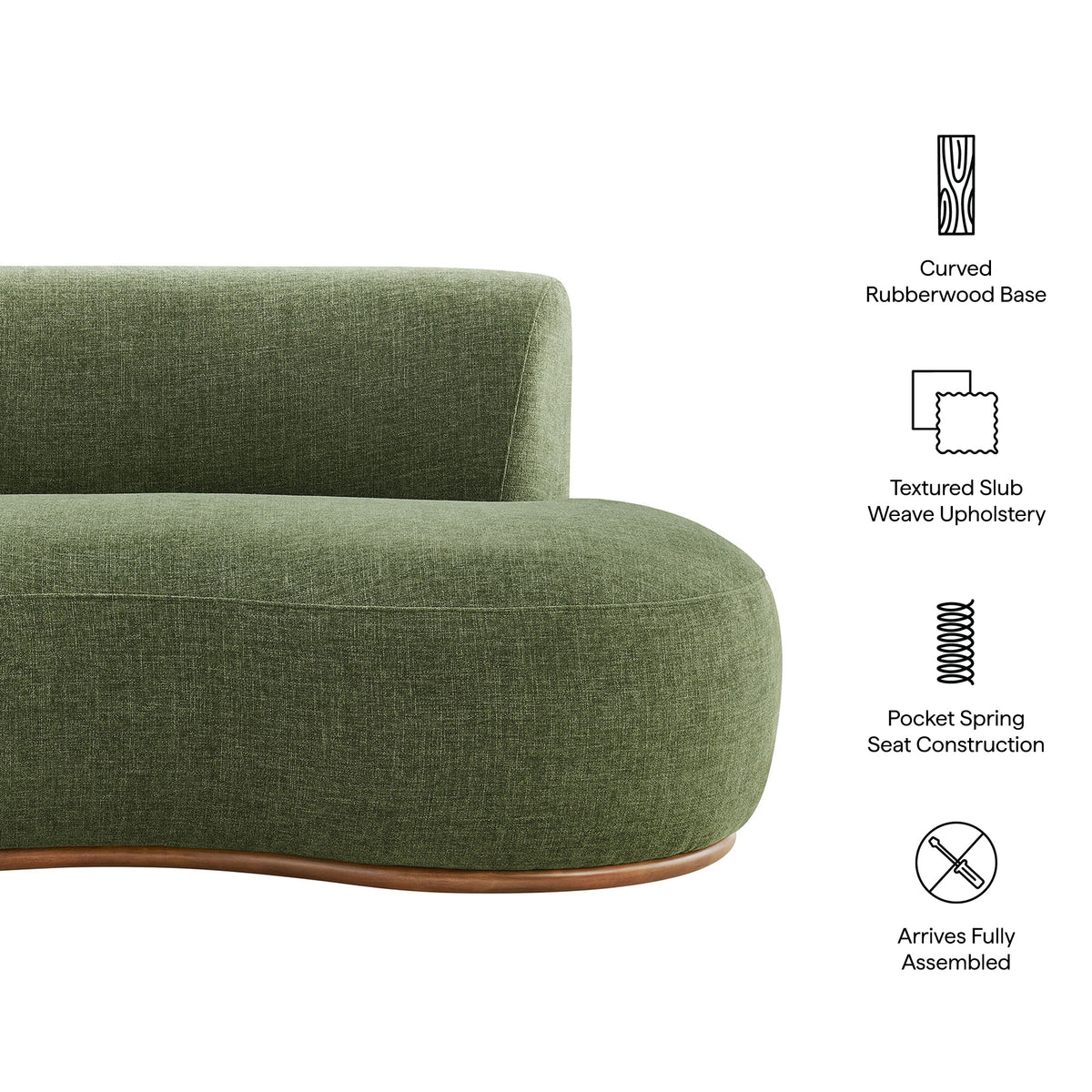 Rialta Curved Right-Arm Slub Weave Fabric Sectional Loveseat - Foliage