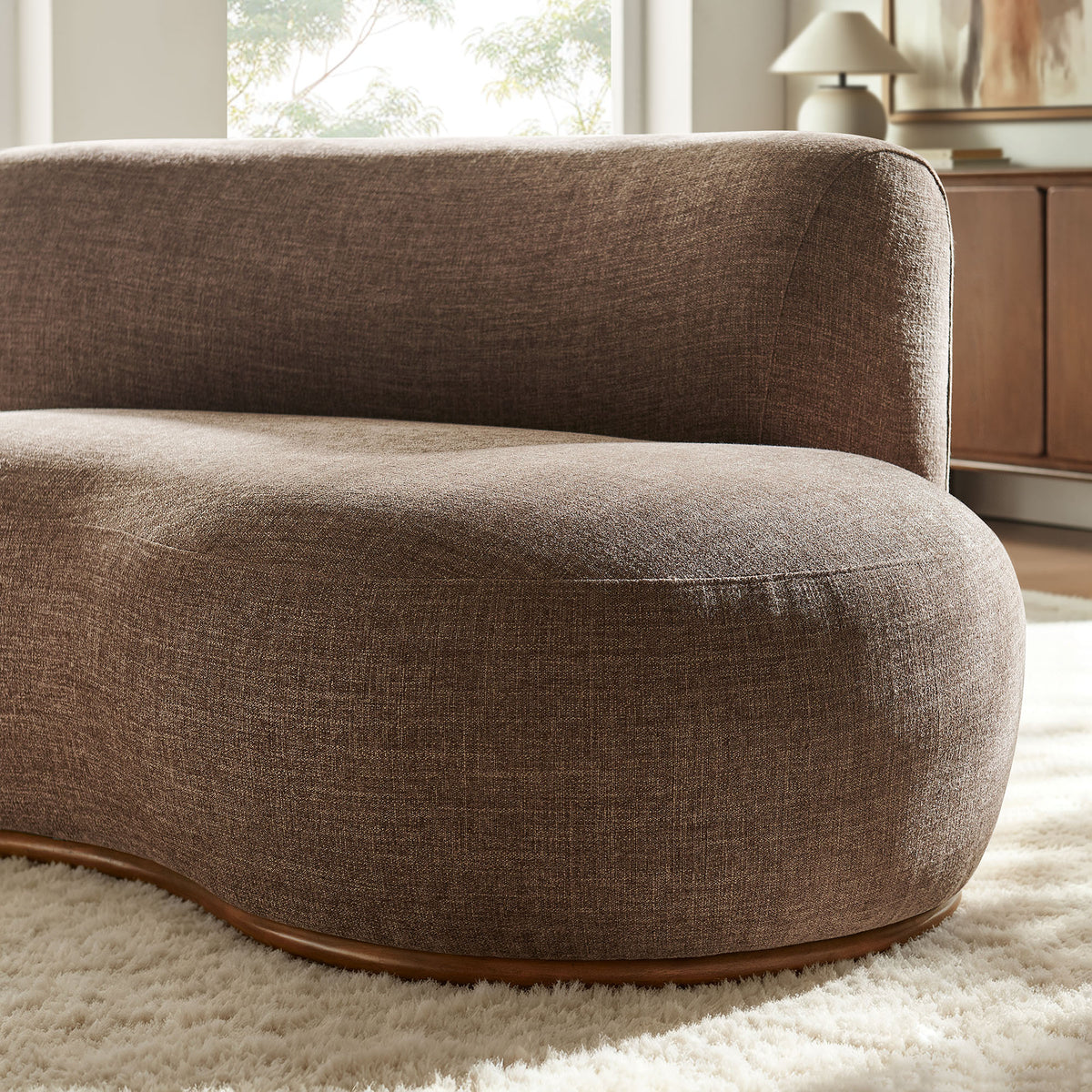 Rialta Curved Right-Arm Slub Weave Fabric Sectional Loveseat - Mocha