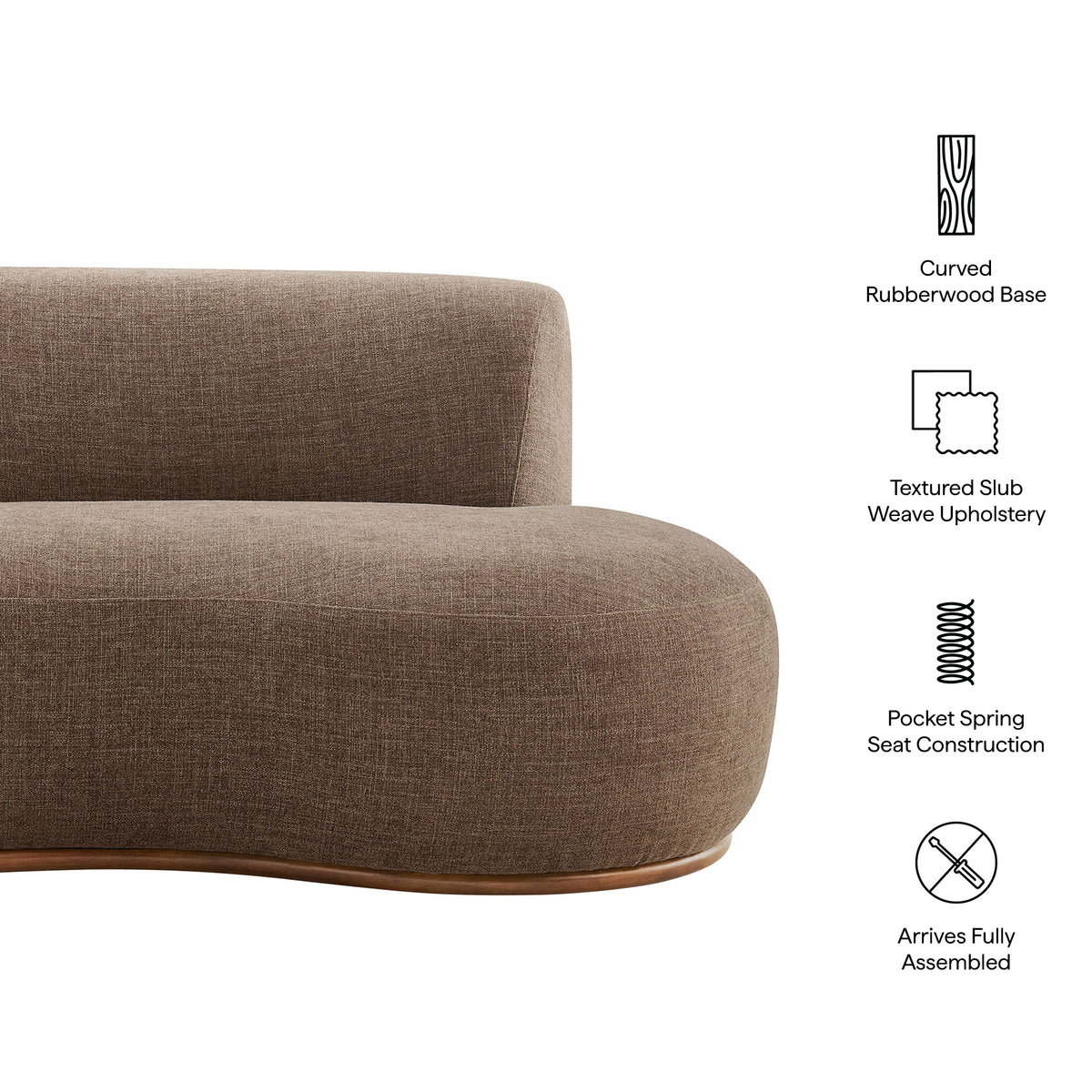 Rialta Curved Right-Arm Slub Weave Fabric Sectional Loveseat - Mocha