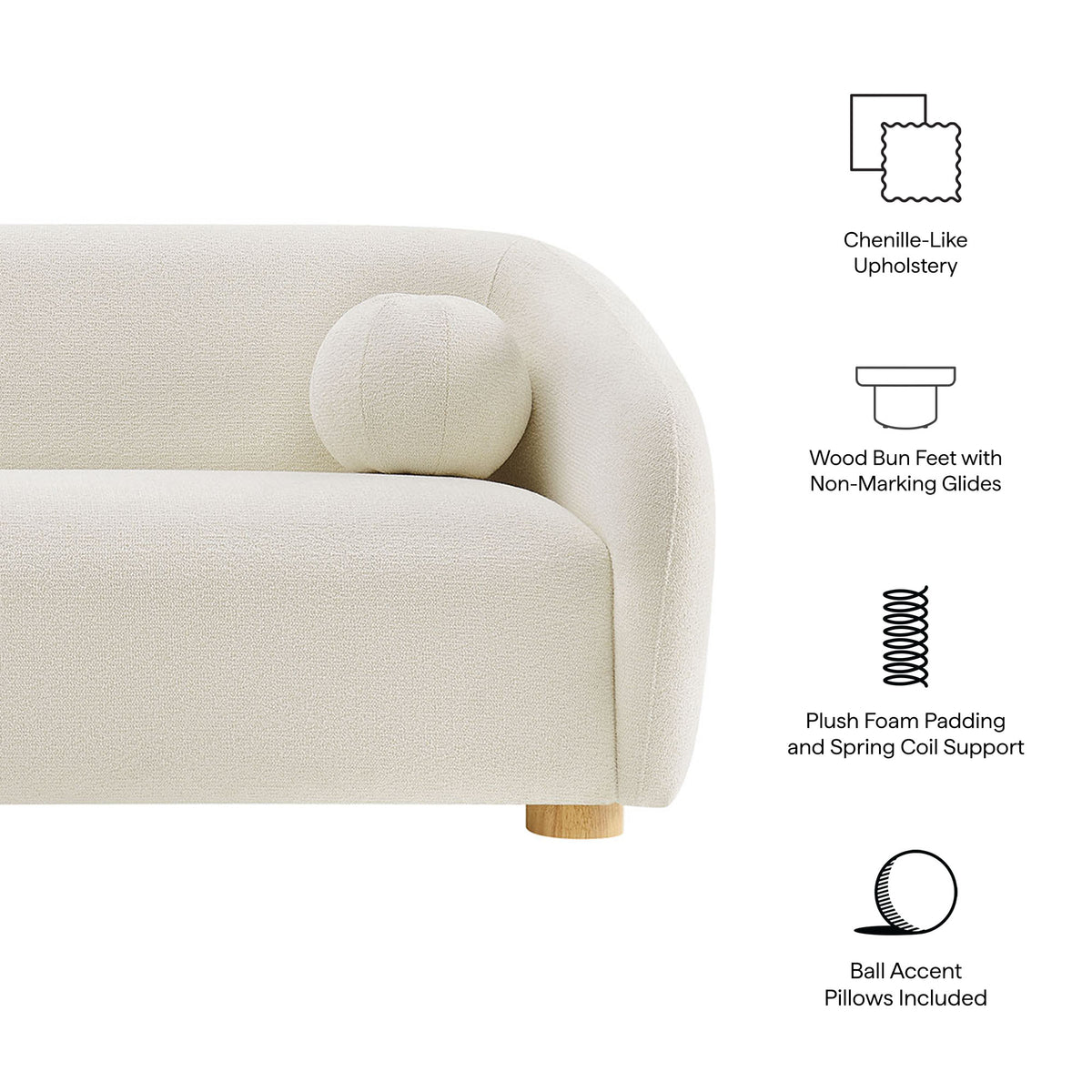 Holland 85" Chenille Fabric Sofa - Cream
