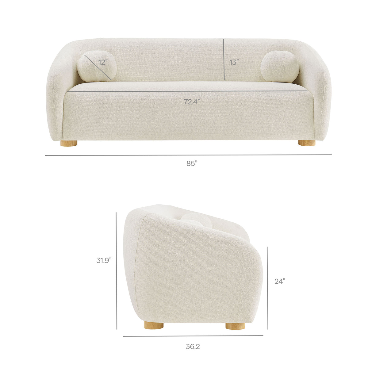 Holland 85" Chenille Fabric Sofa - Cream