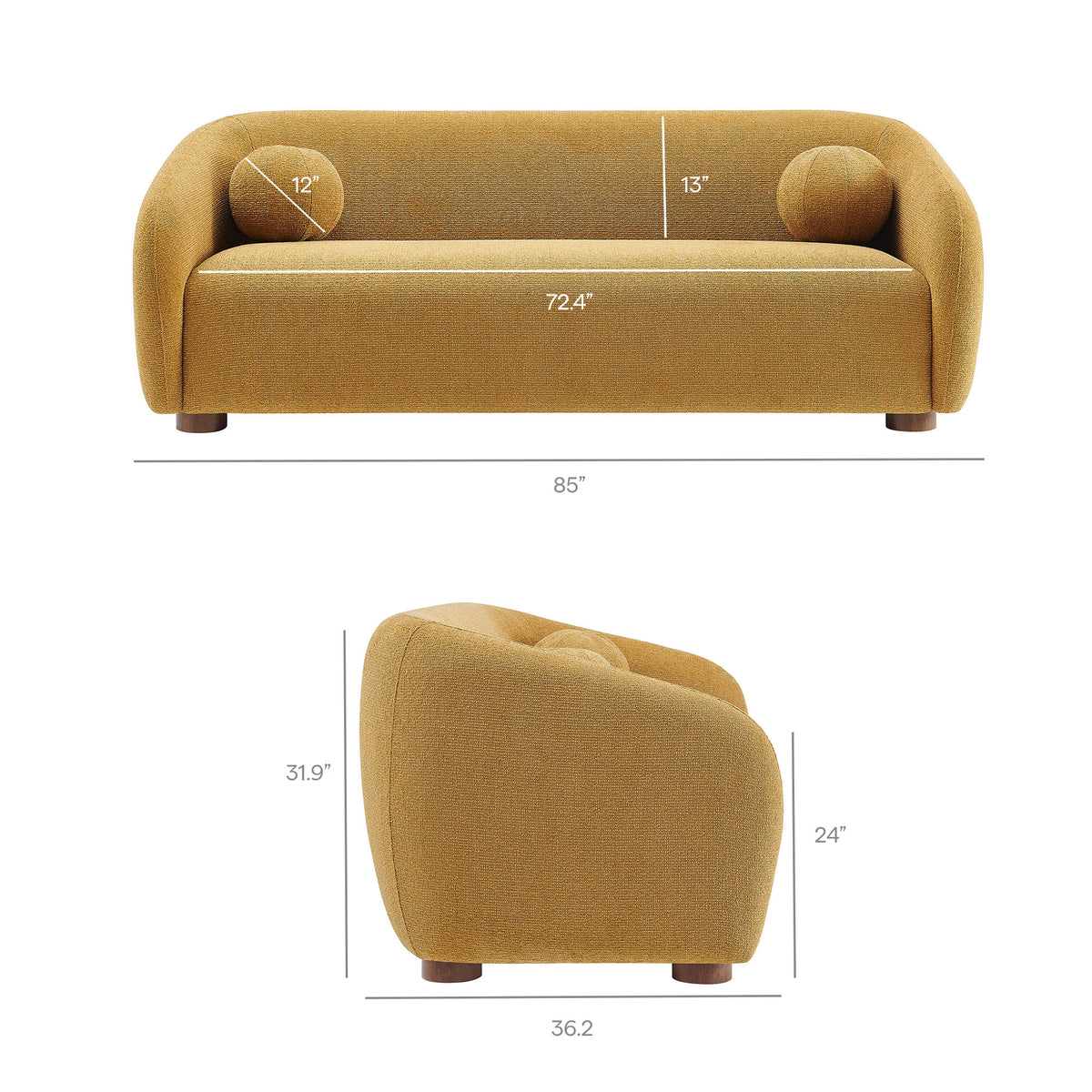 Holland 85" Chenille Fabric Sofa - Mustard