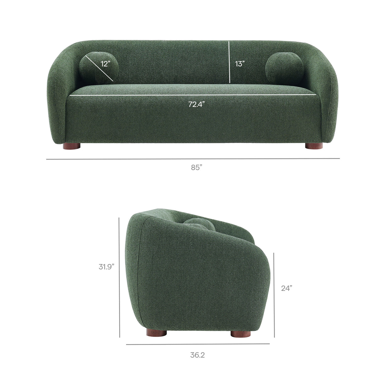 Holland 85" Chenille Fabric Sofa - Pine
