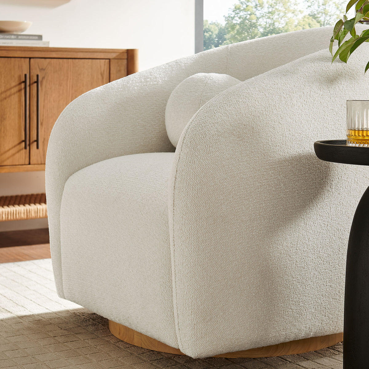 Holland Swivel Chenille Fabric Armchair - Cream