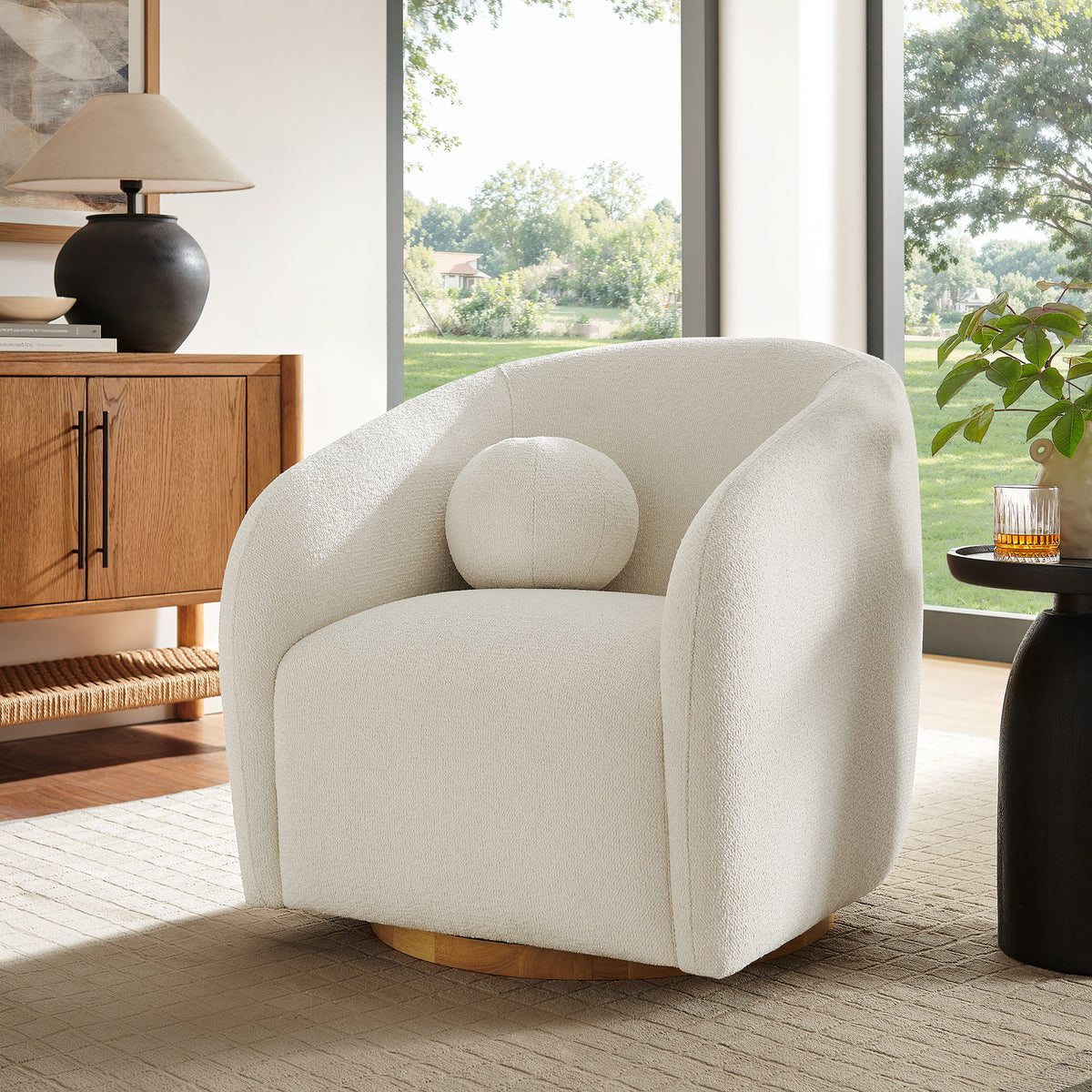 Holland Swivel Chenille Fabric Armchair - Cream