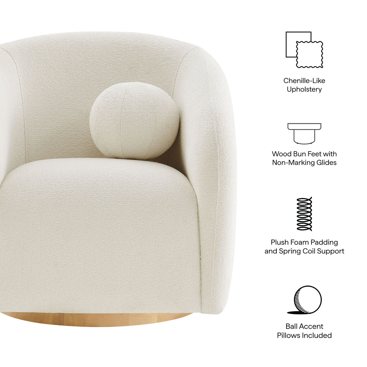 Holland Swivel Chenille Fabric Armchair - Cream
