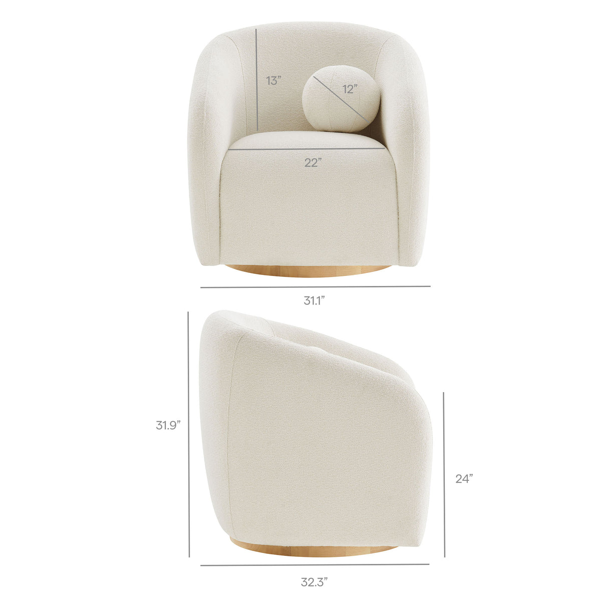 Holland Swivel Chenille Fabric Armchair - Cream
