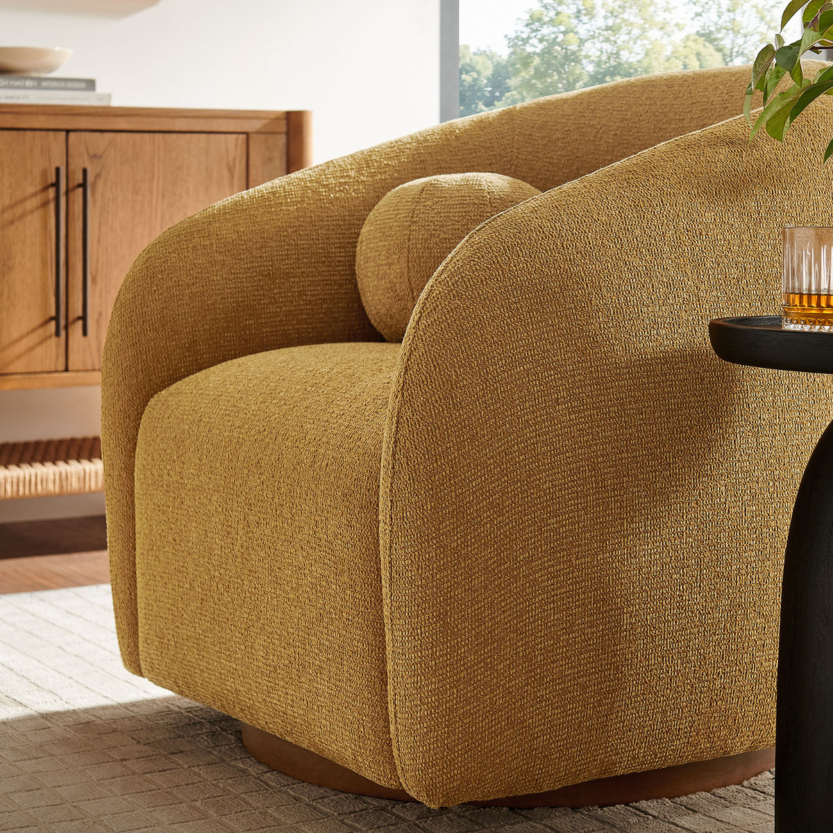 Holland Swivel Chenille Fabric Armchair - Mustard