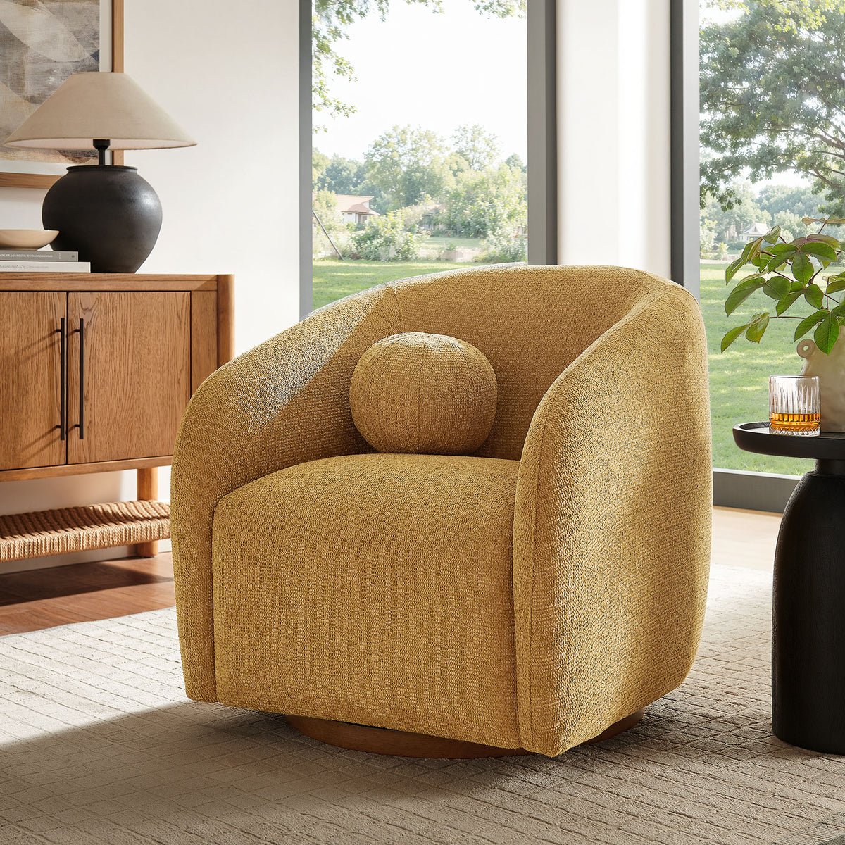 Holland Swivel Chenille Fabric Armchair - Mustard