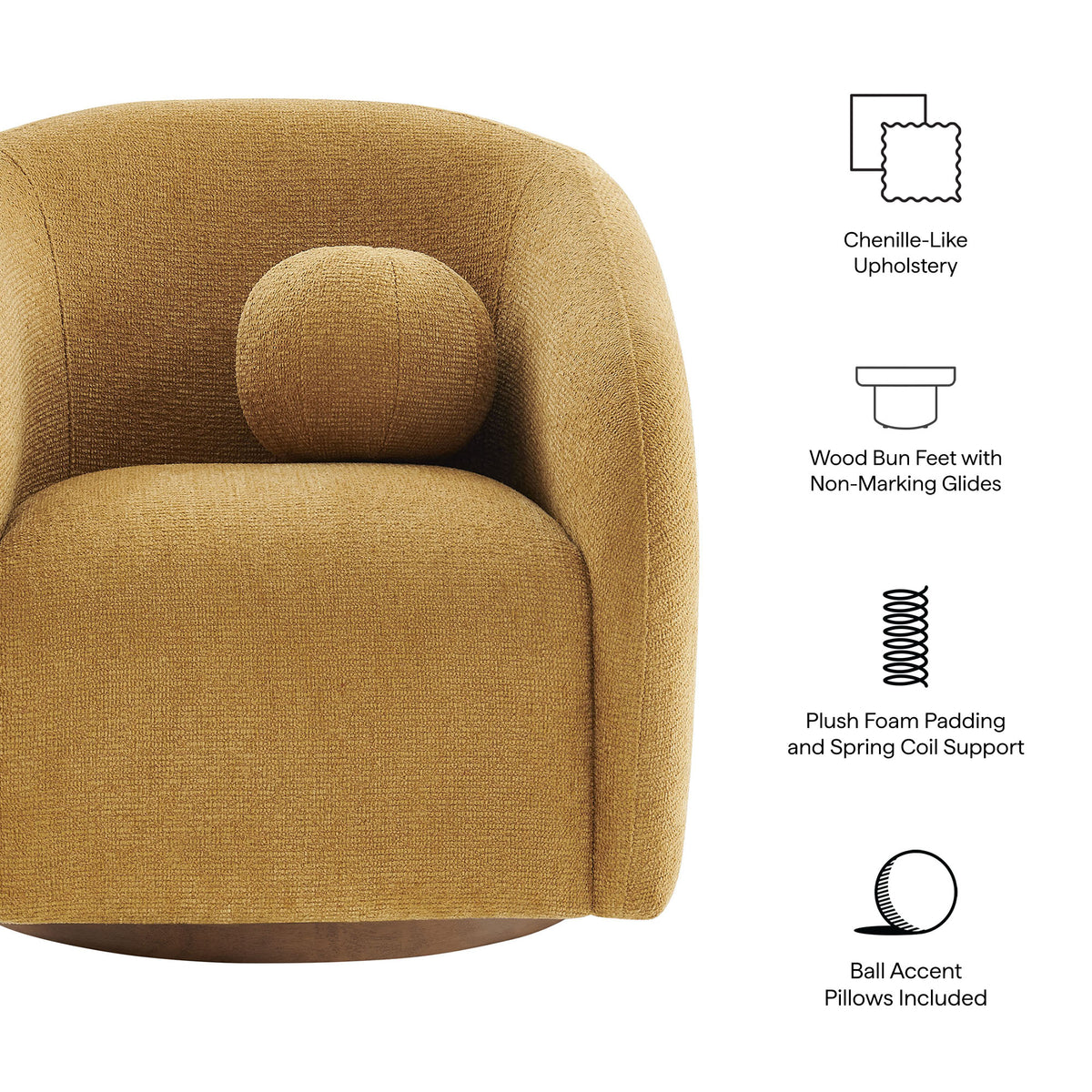 Holland Swivel Chenille Fabric Armchair - Mustard