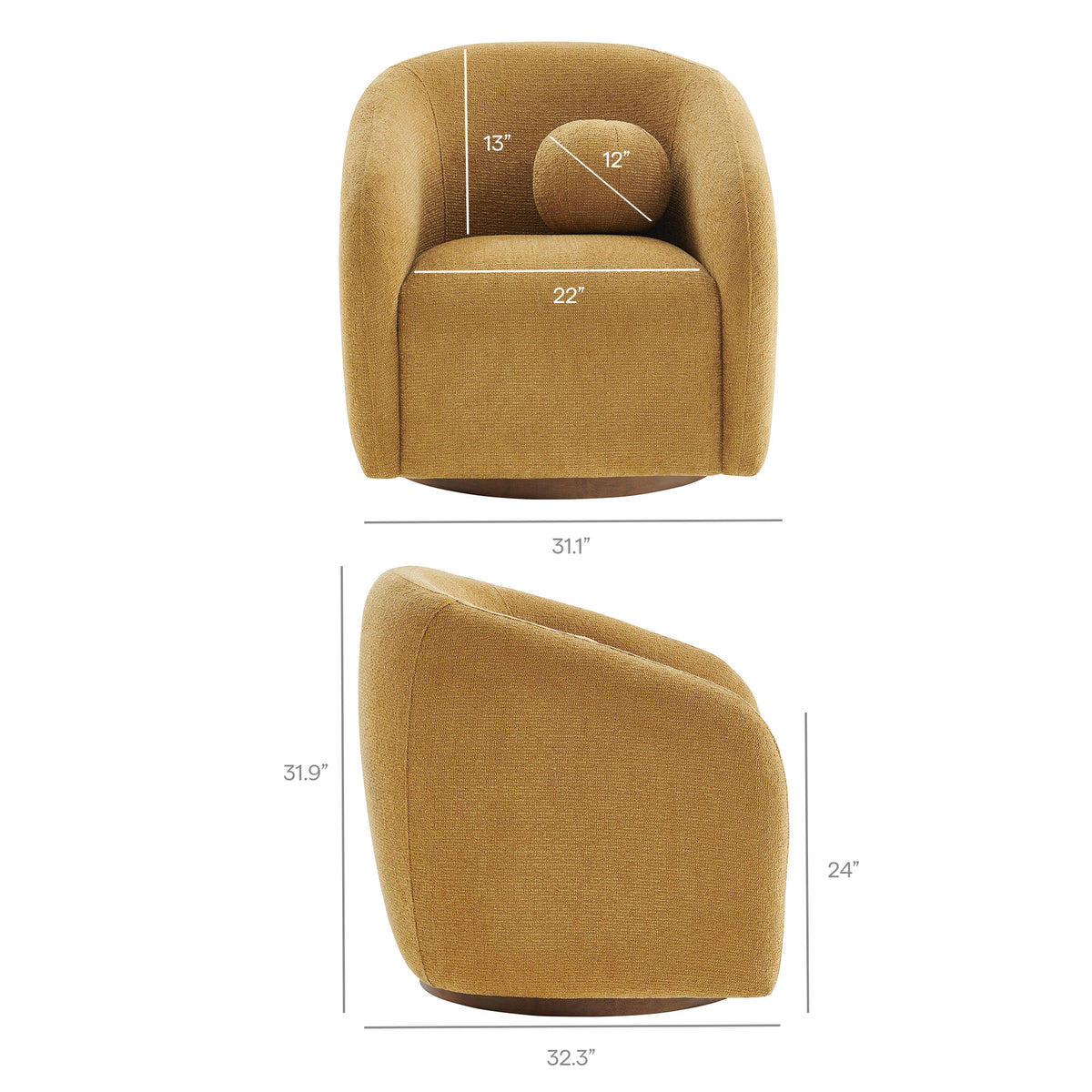 Holland Swivel Chenille Fabric Armchair - Mustard