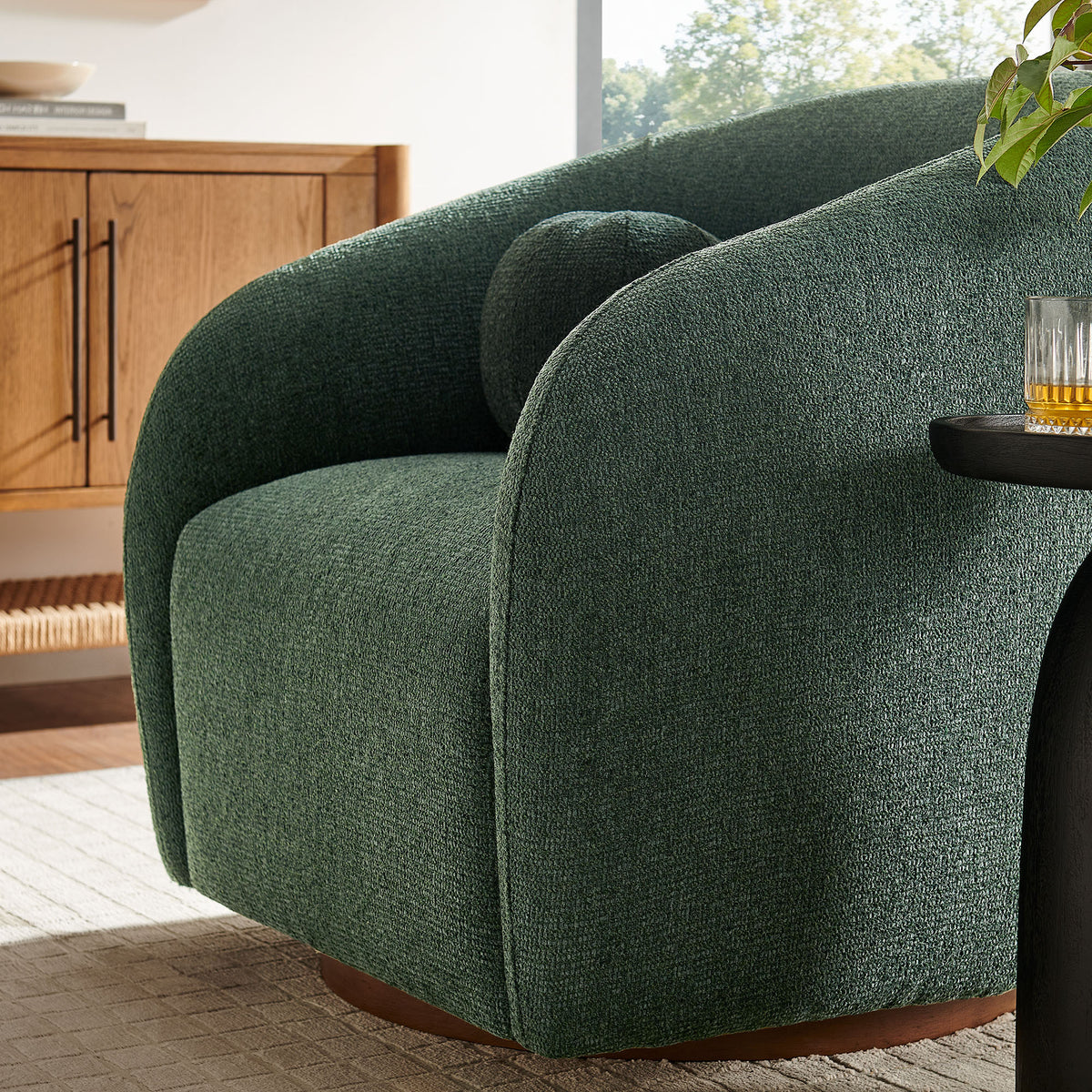 Holland Swivel Chenille Fabric Armchair - Pine