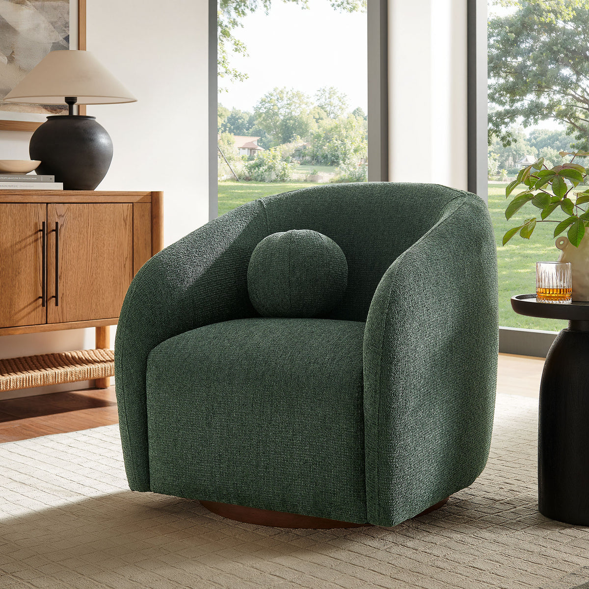 Holland Swivel Chenille Fabric Armchair - Pine