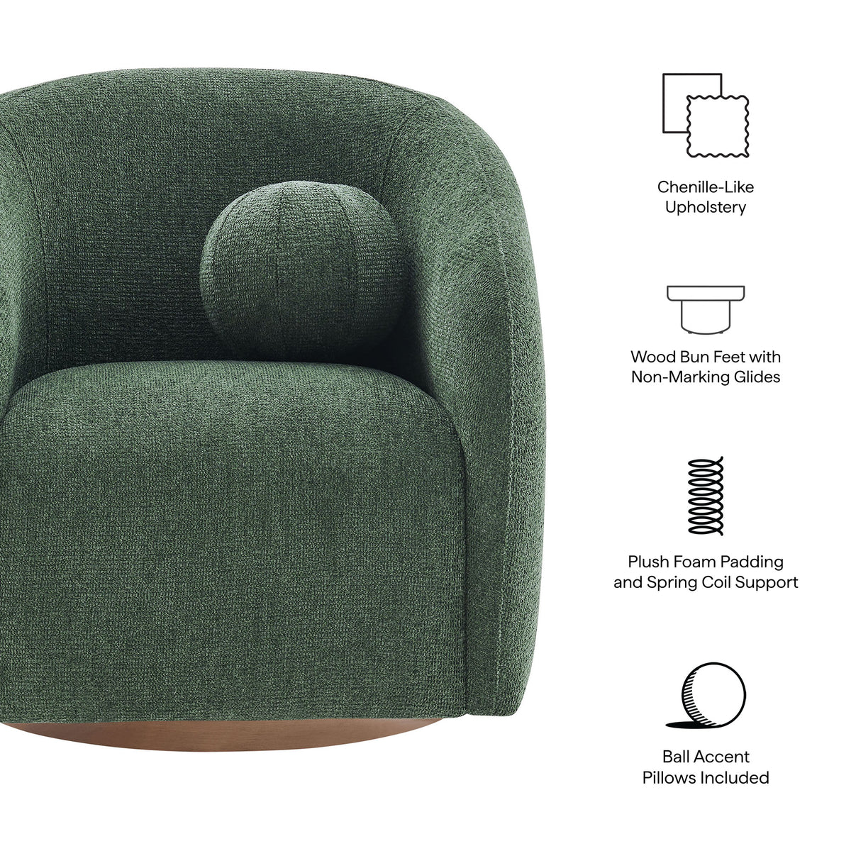 Holland Swivel Chenille Fabric Armchair - Pine