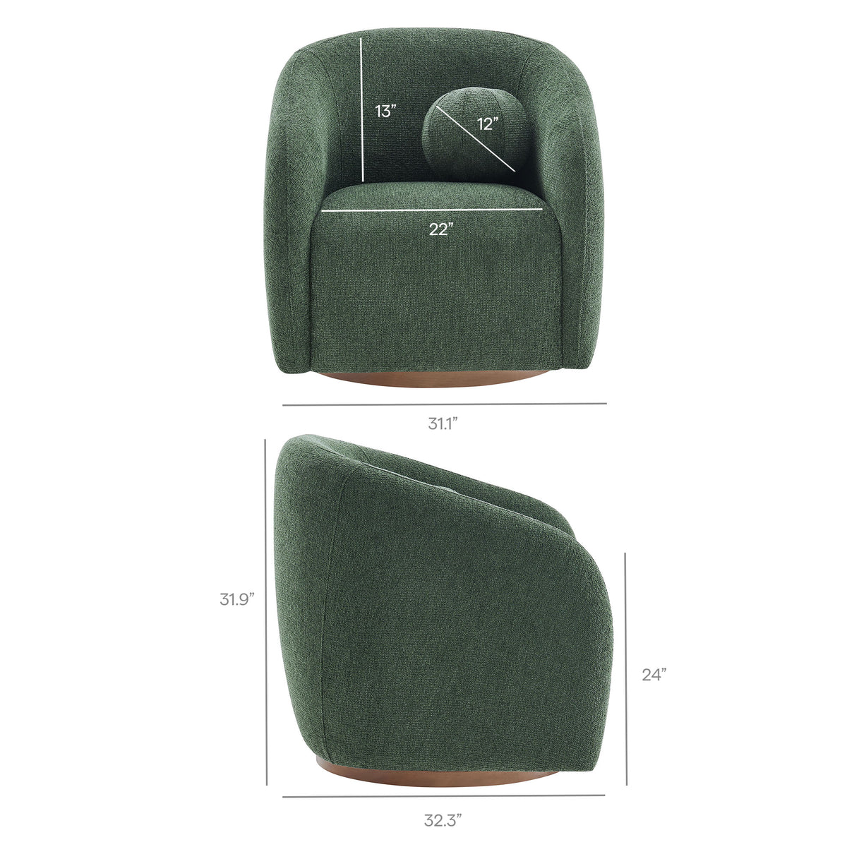 Holland Swivel Chenille Fabric Armchair - Pine