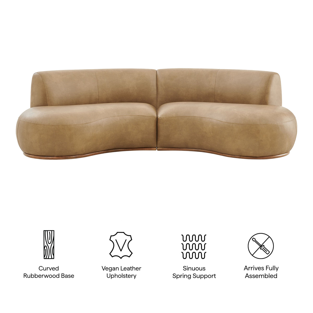 Rialta 2 Piece Curved Vegan Leather Sectional Sofa - Toast