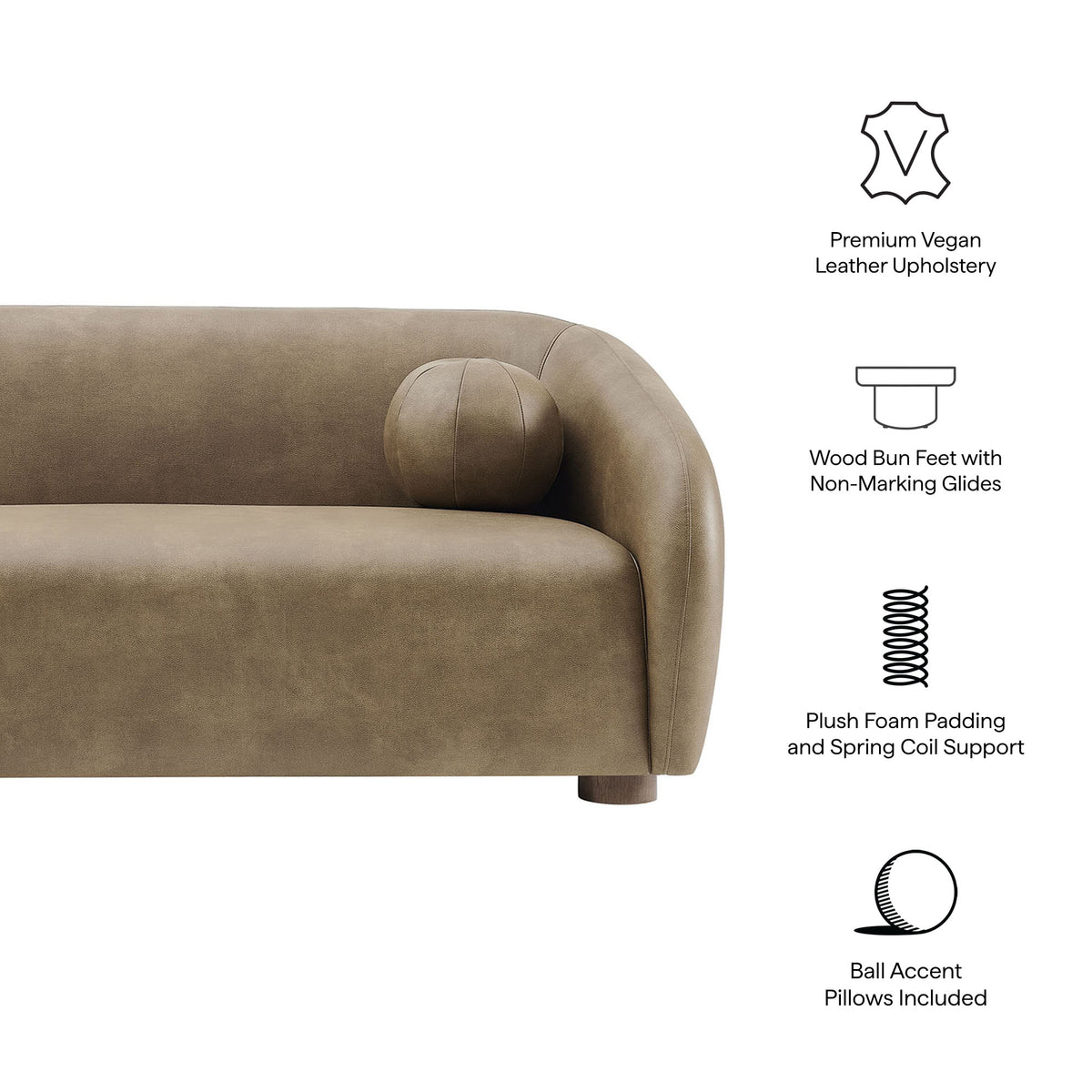 Holland 85" Vegan Leather Sofa - Mushroom