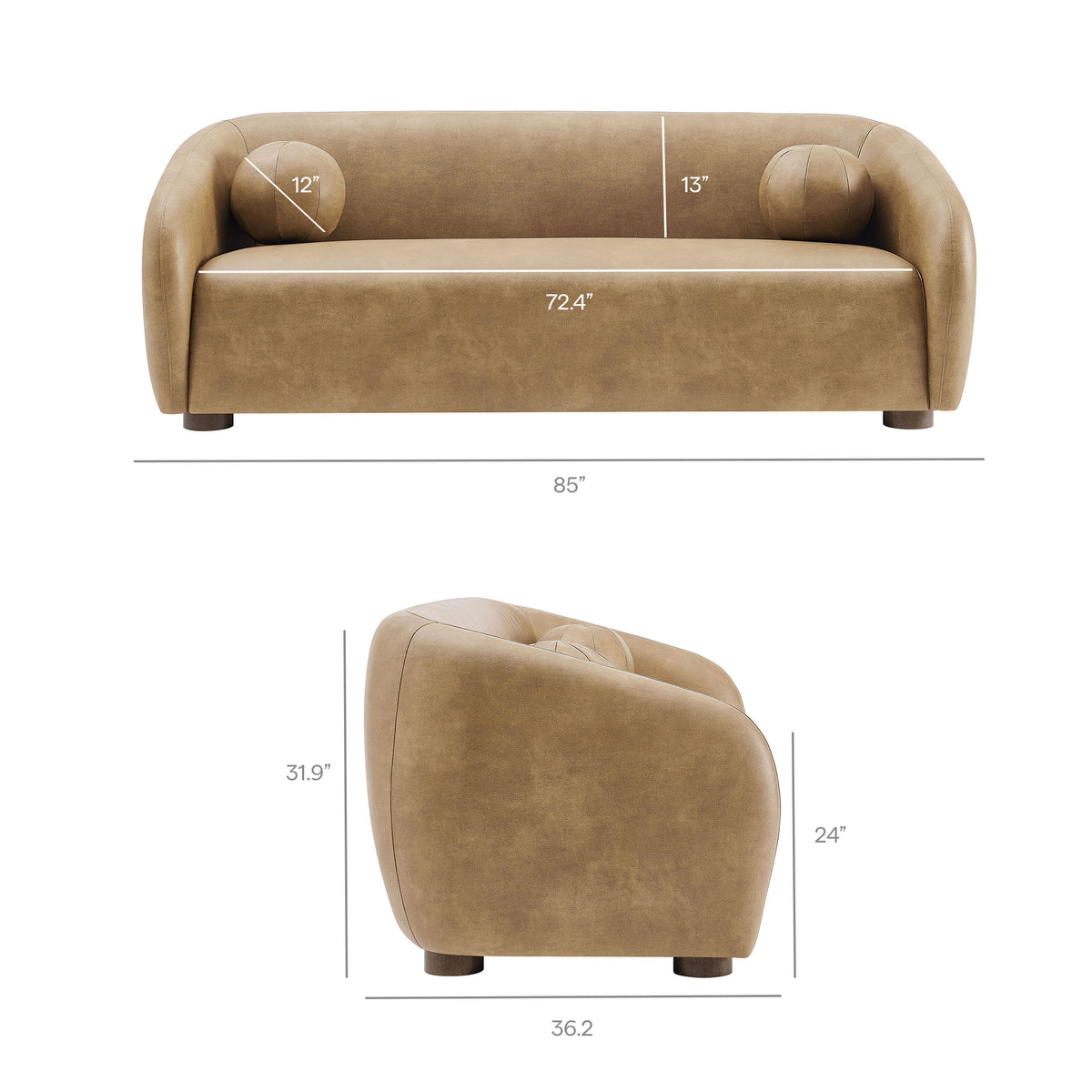 Holland 85" Vegan Leather Sofa - Toast