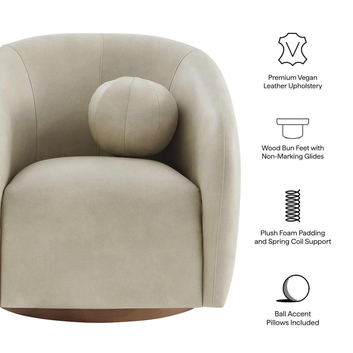 Holland Swivel Vegan Leather Armchair - Mineral