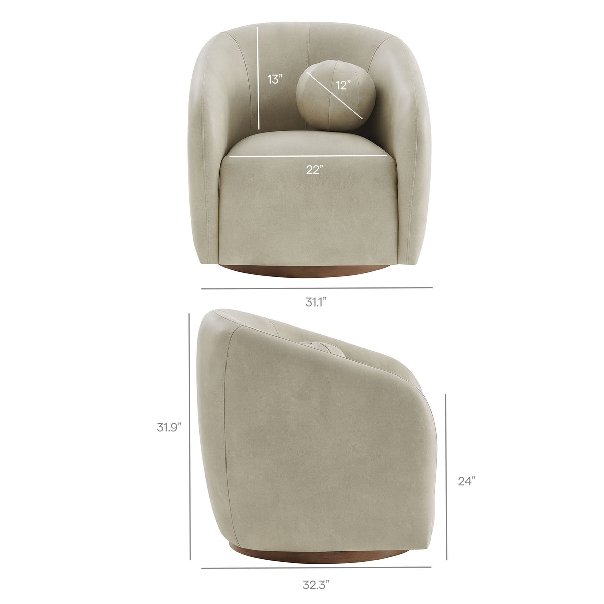Holland Swivel Vegan Leather Armchair - Mineral