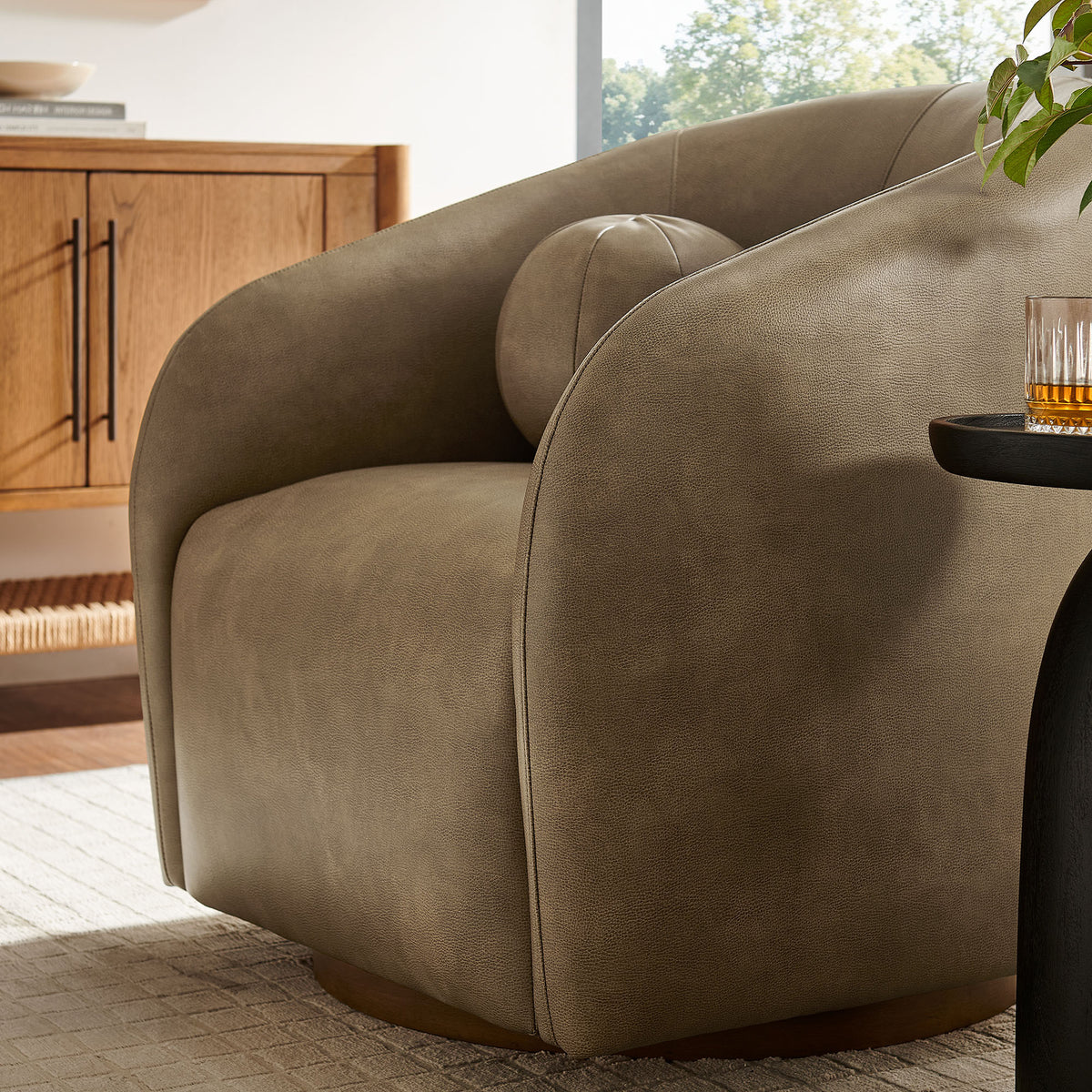 Holland Swivel Vegan Leather Armchair - Mushroom
