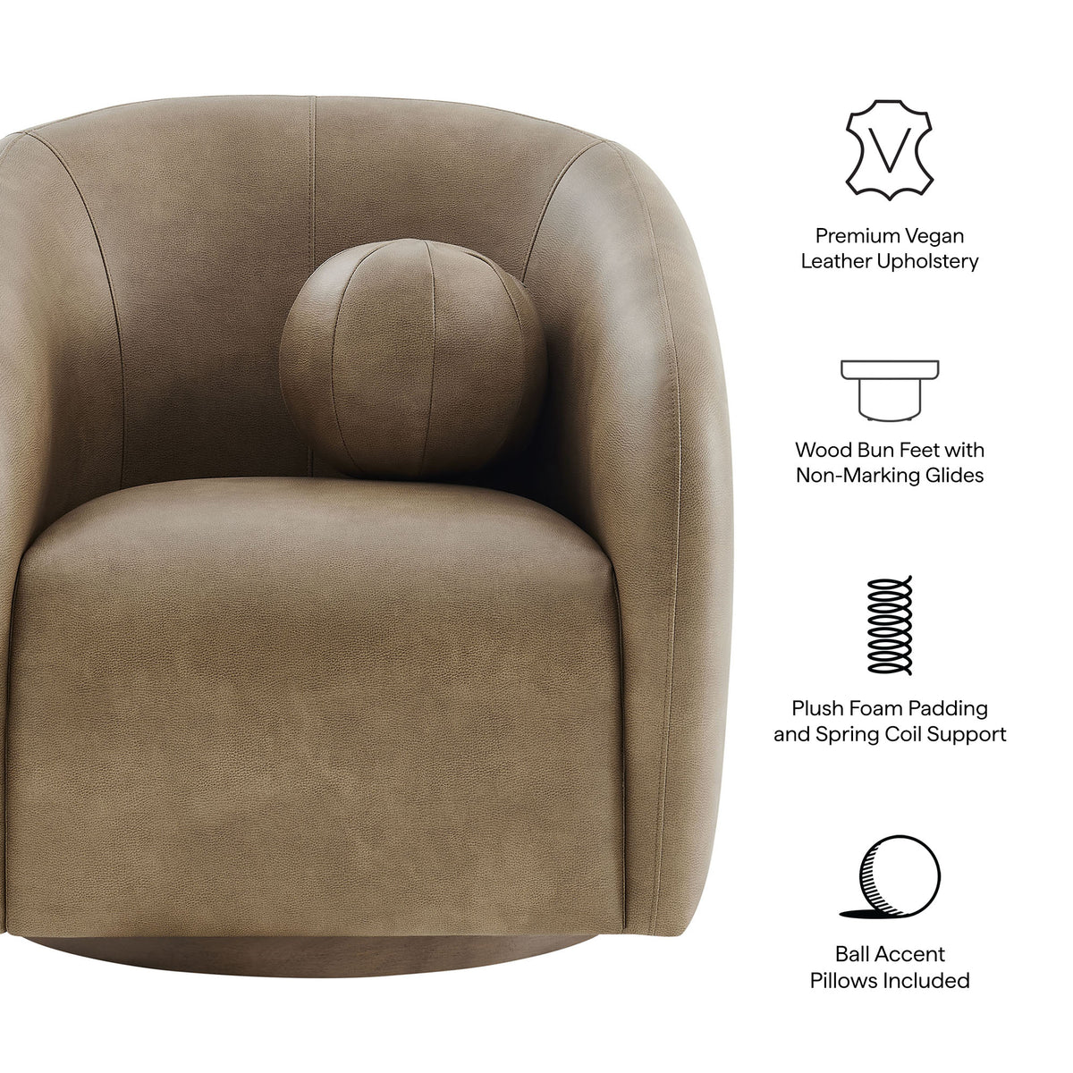 Holland Swivel Vegan Leather Armchair - Mushroom