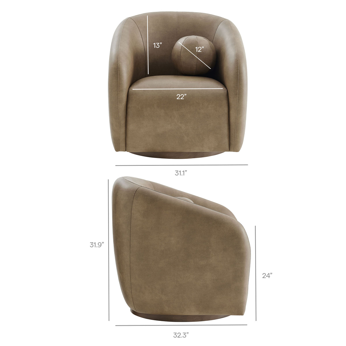 Holland Swivel Vegan Leather Armchair - Mushroom