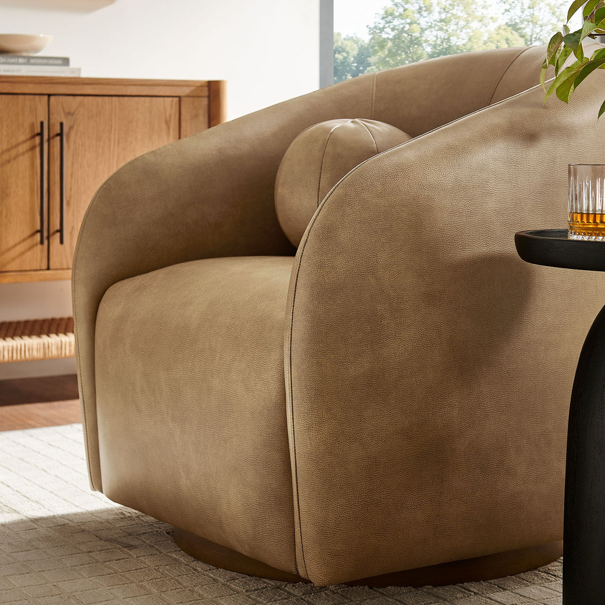 Holland Swivel Vegan Leather Armchair - Toast