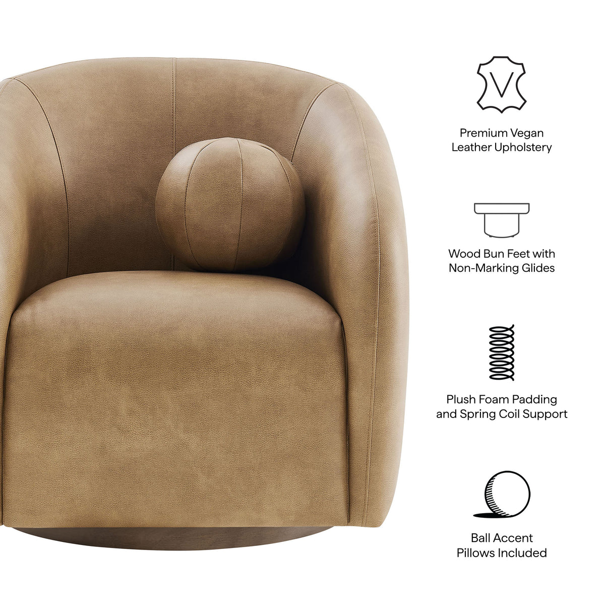 Holland Swivel Vegan Leather Armchair - Toast