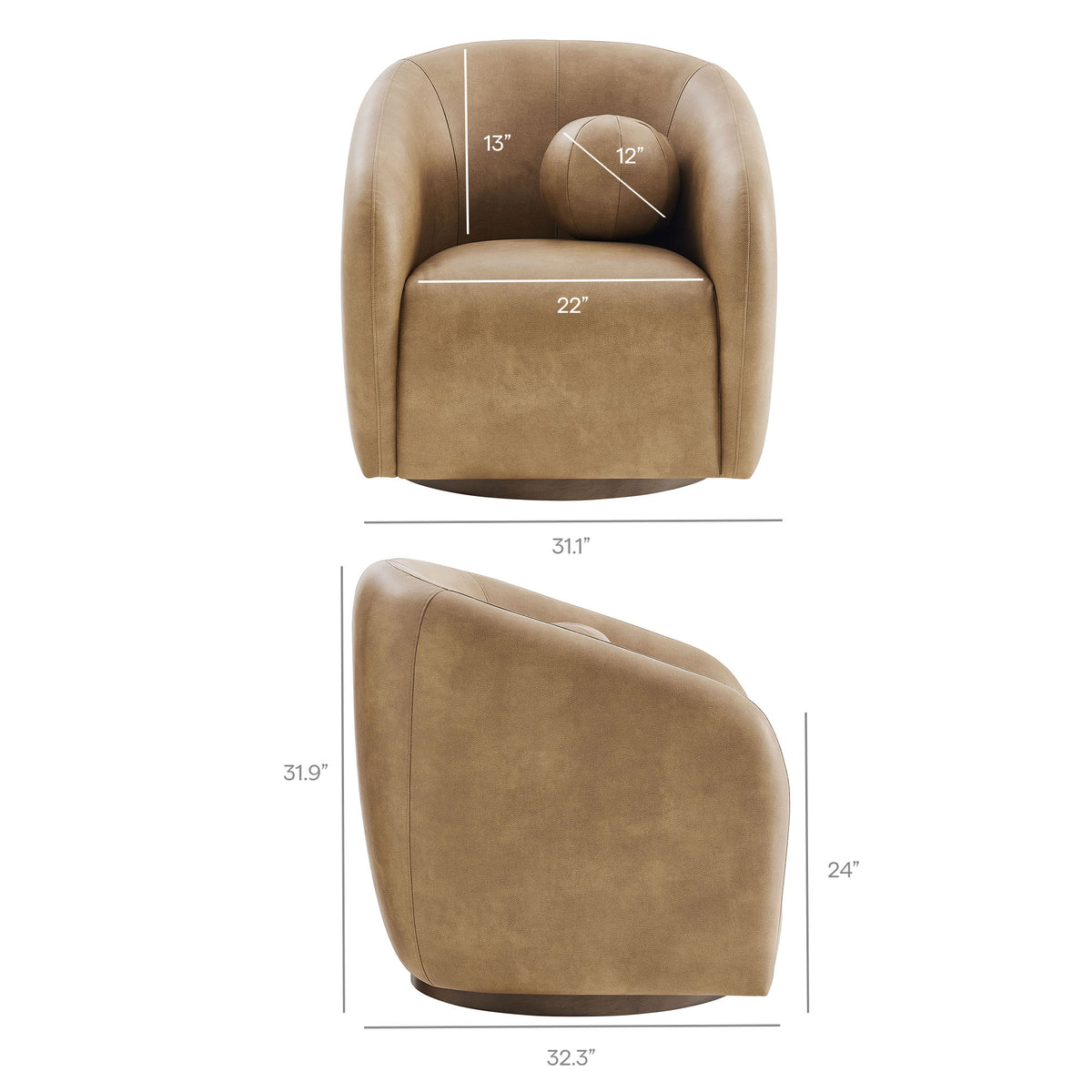 Holland Swivel Vegan Leather Armchair - Toast