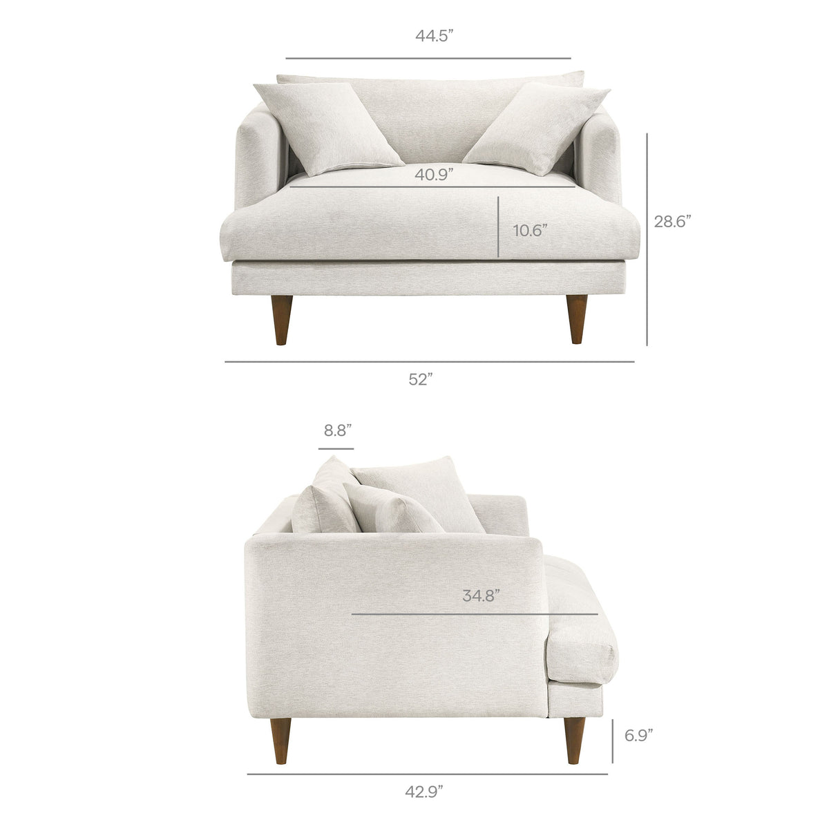 Zoya Down Filled Overstuffed Chair-and-a-Half - Ivory Fabric