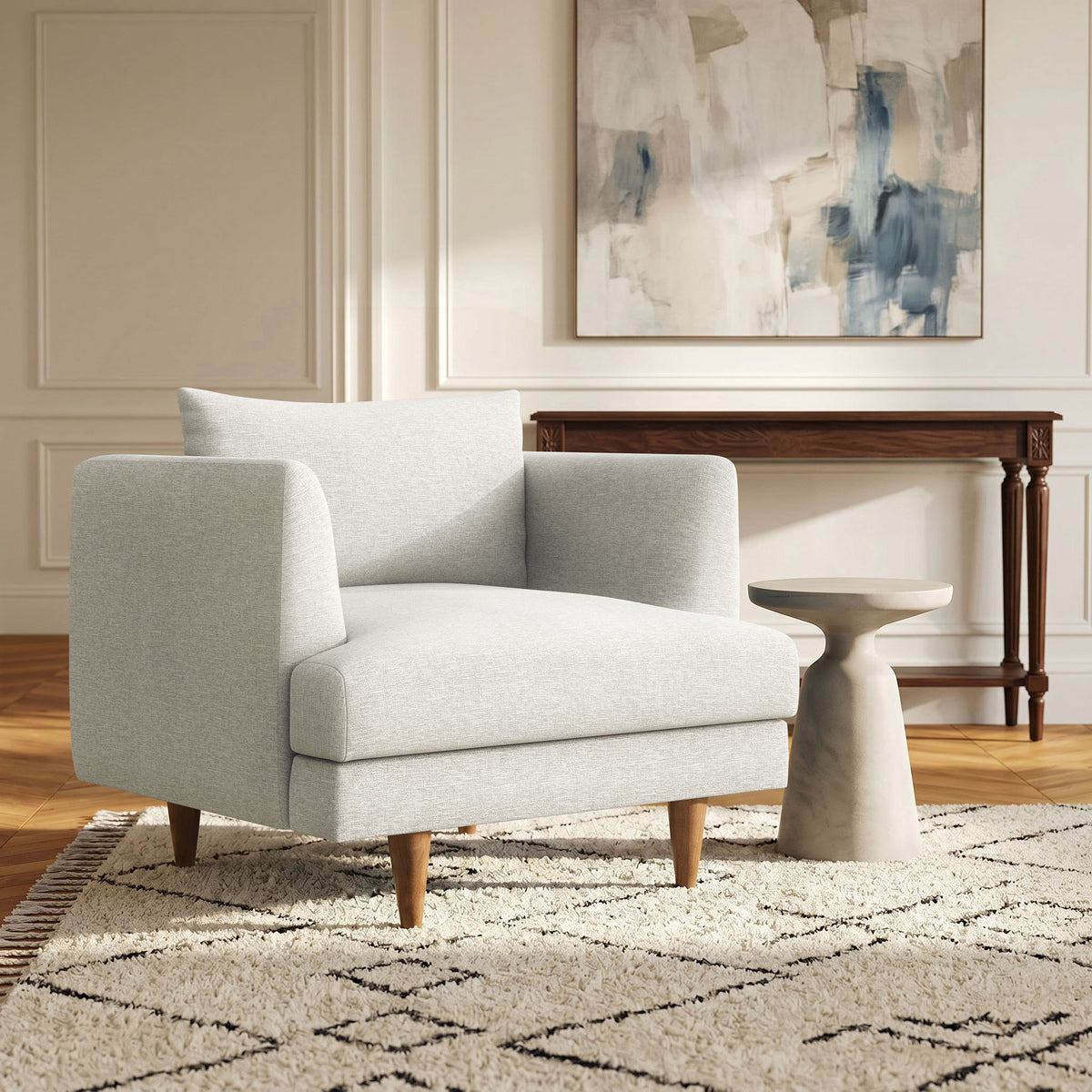 Zoya Down Filled Overstuffed Armchair - Ivory Fabric