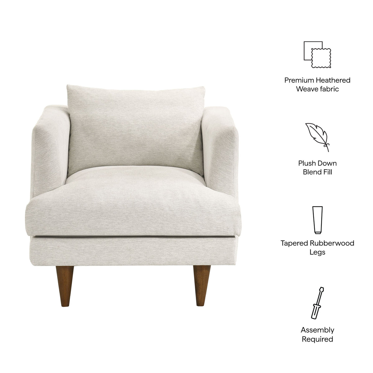 Zoya Down Filled Overstuffed Armchair - Ivory Fabric