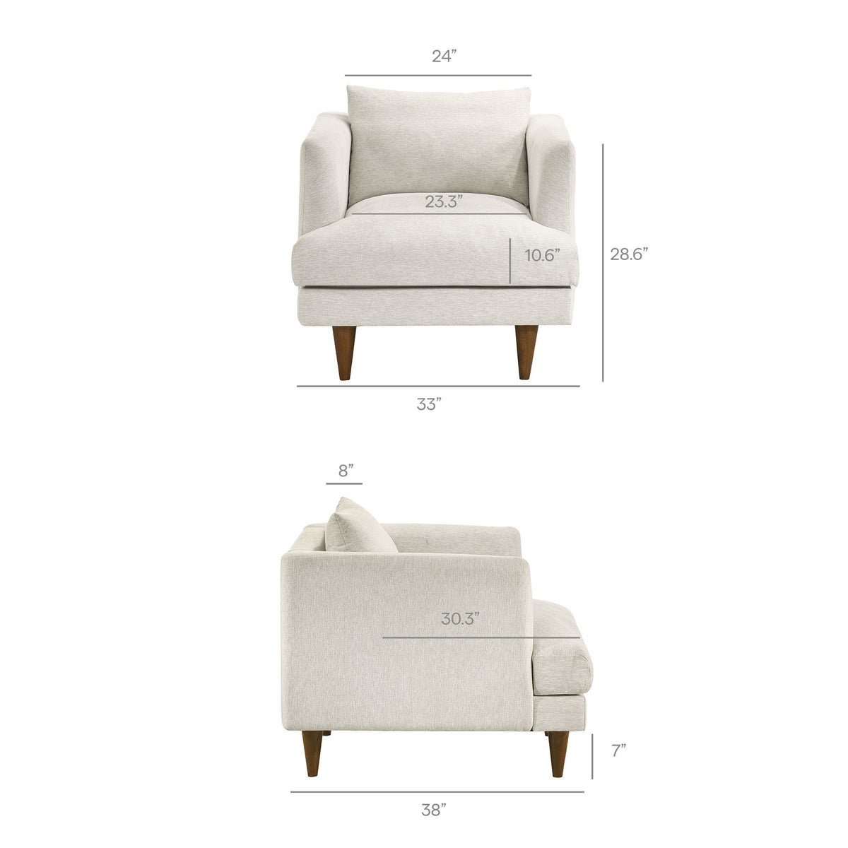 Zoya Down Filled Overstuffed Armchair - Ivory Fabric