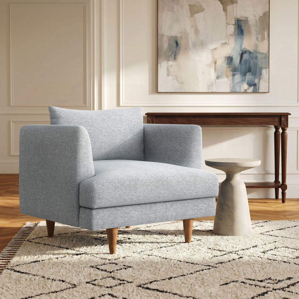 Zoya Down Filled Overstuffed Armchair - Light Gray Fabric