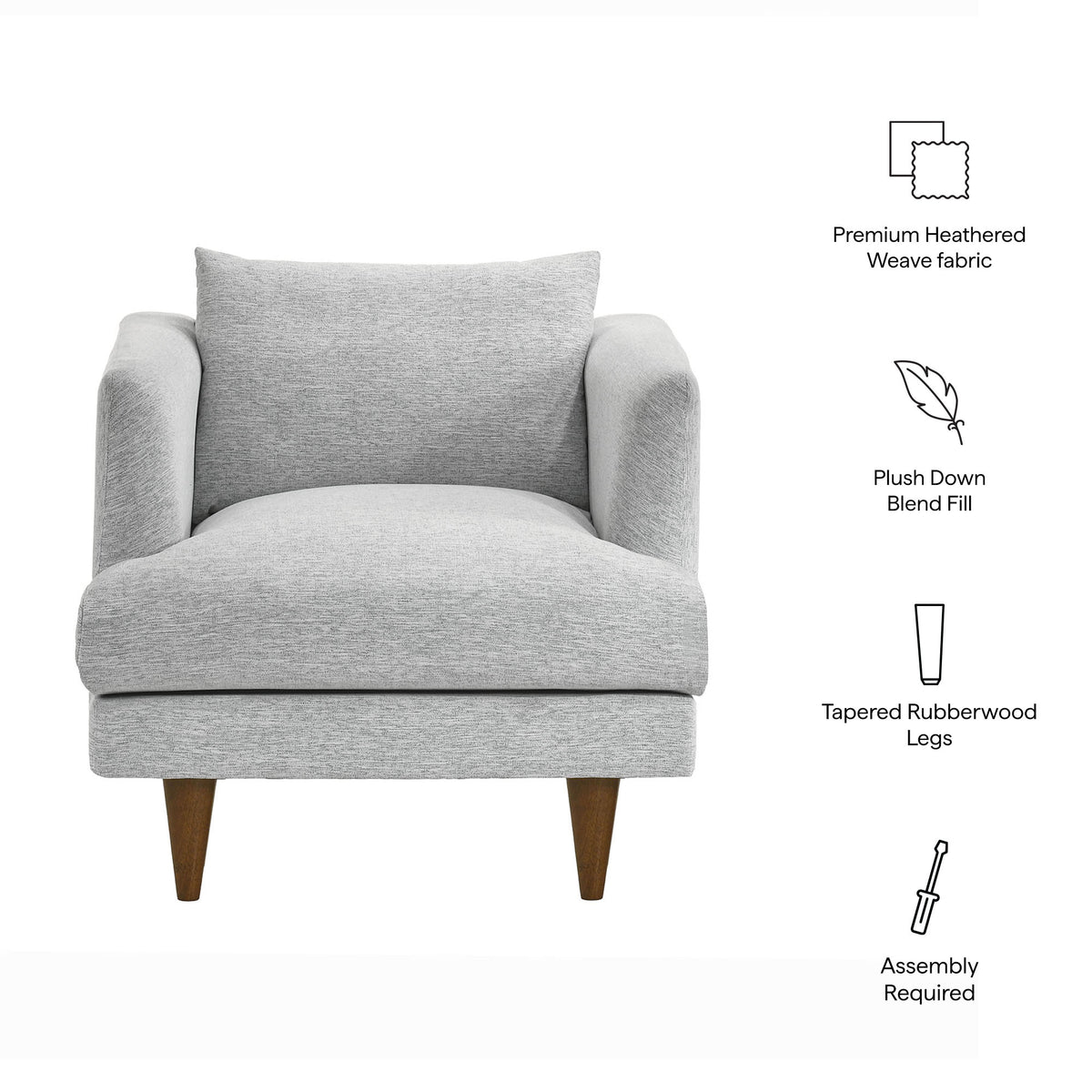 Zoya Down Filled Overstuffed Armchair - Light Gray Fabric