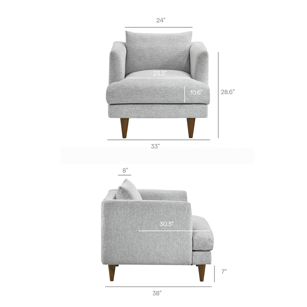 Zoya Down Filled Overstuffed Armchair - Light Gray Fabric
