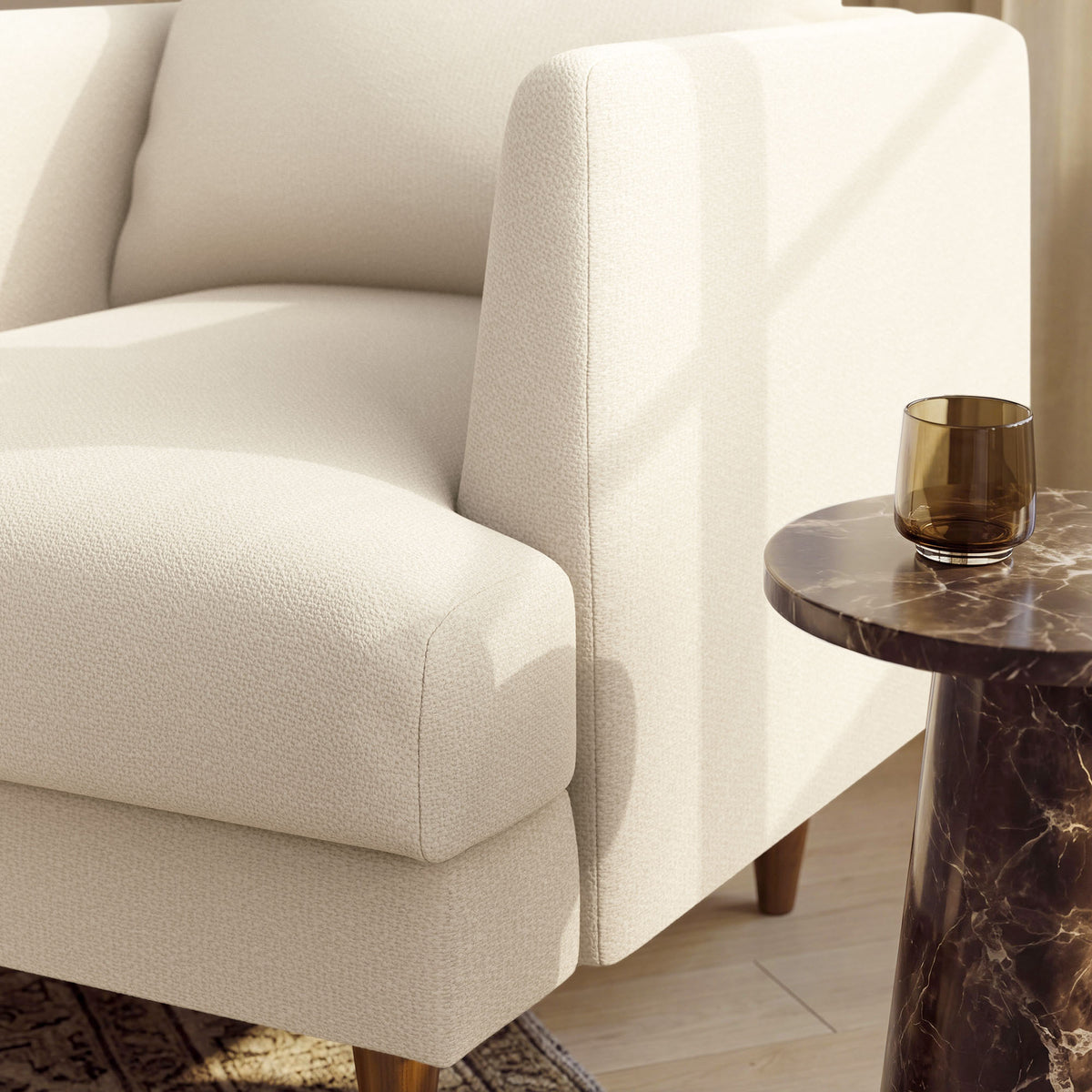 Zoya Down Filled Overstuffed Boucle Armchair - Cream