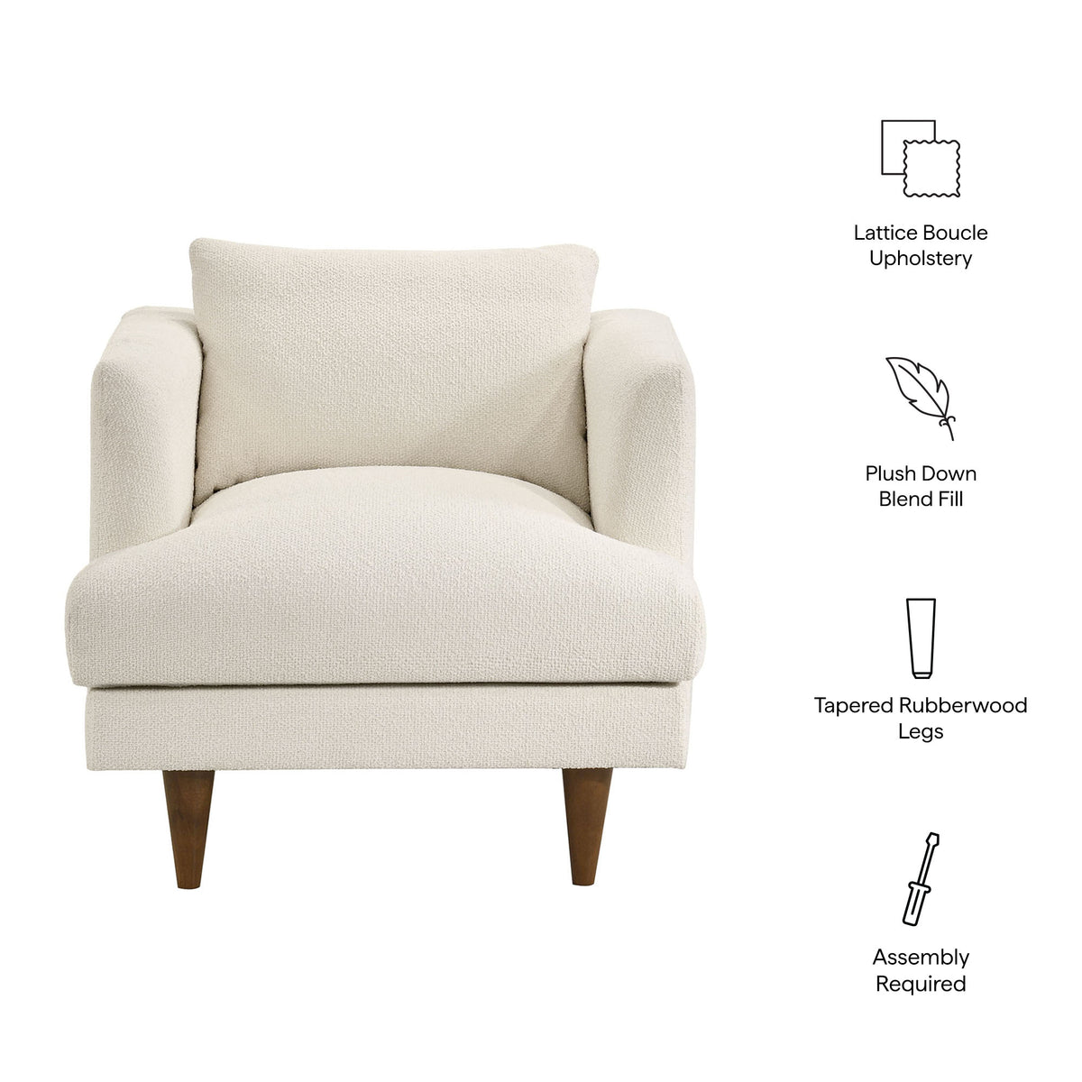 Zoya Down Filled Overstuffed Boucle Armchair - Cream