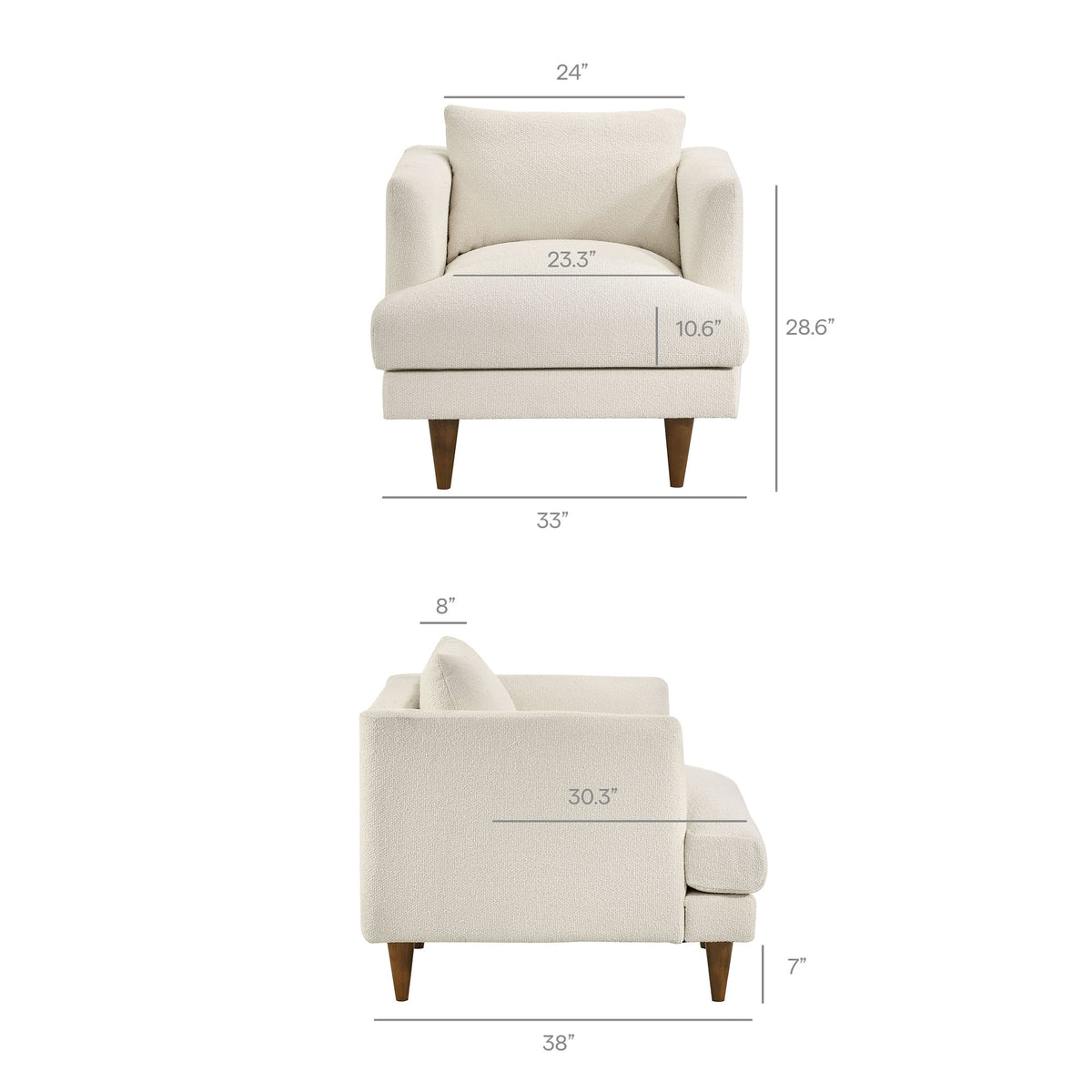 Zoya Down Filled Overstuffed Boucle Armchair - Cream