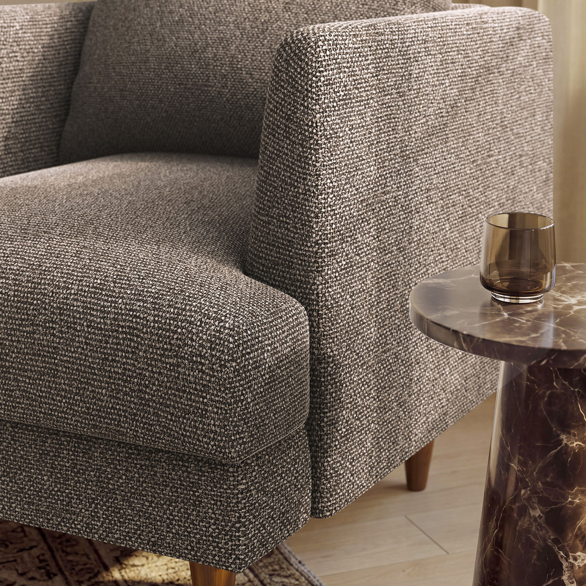 Zoya Down Filled Overstuffed Boucle Armchair - Earth