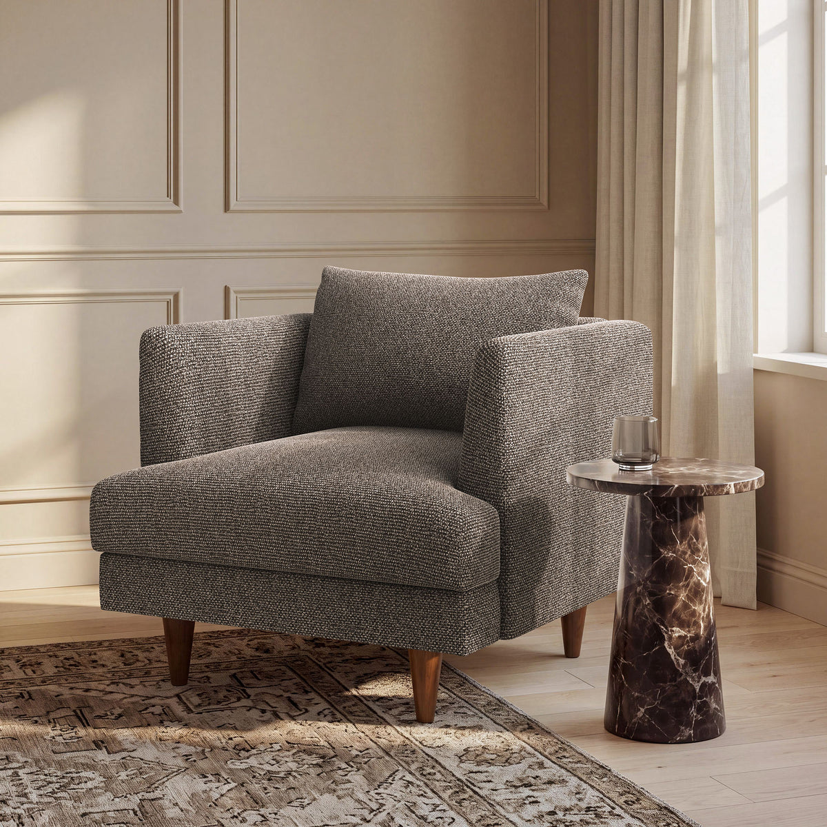 Zoya Down Filled Overstuffed Boucle Armchair - Earth