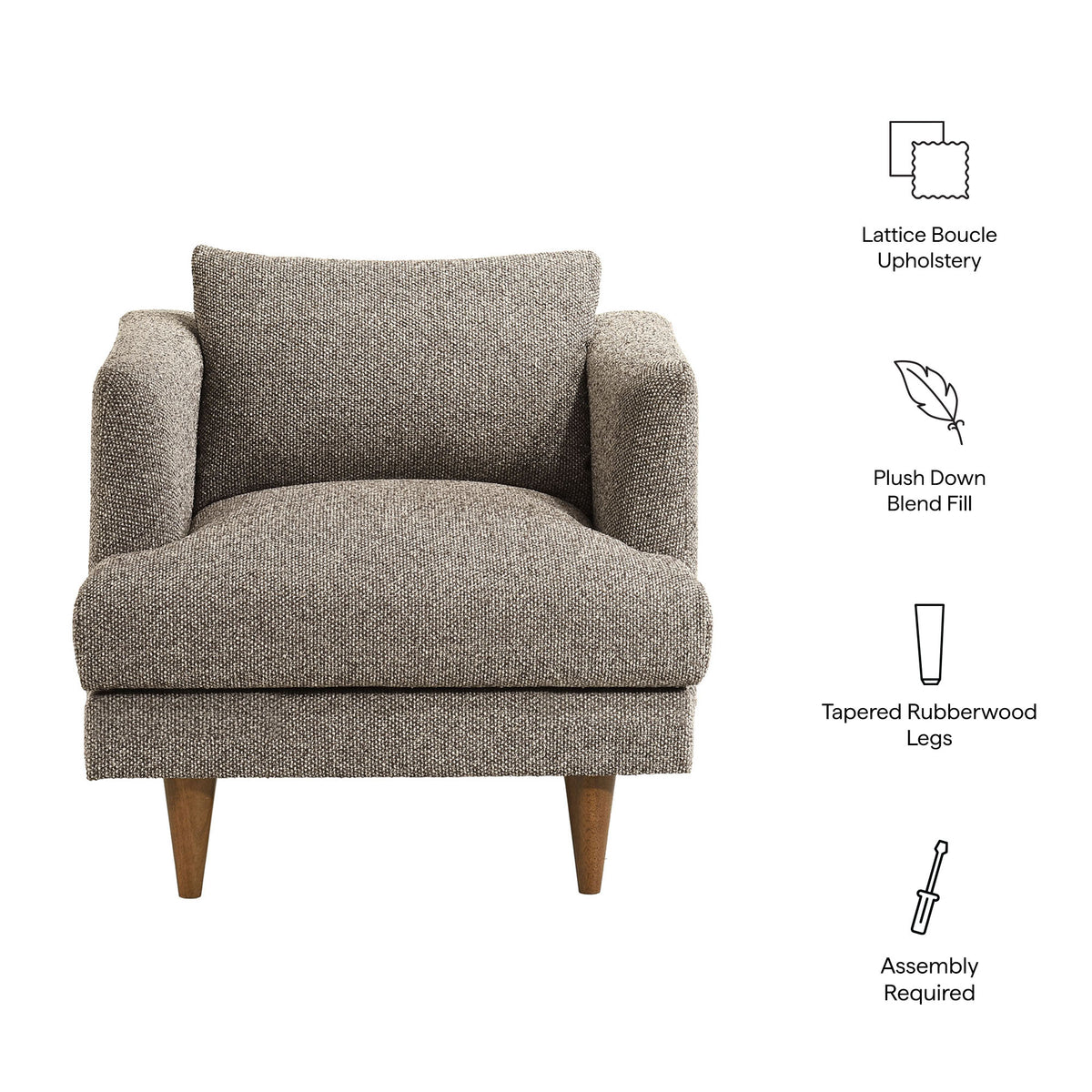 Zoya Down Filled Overstuffed Boucle Armchair - Earth
