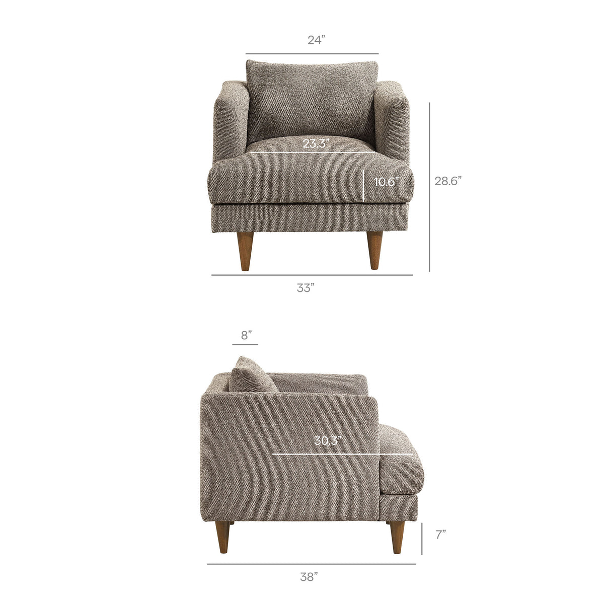 Zoya Down Filled Overstuffed Boucle Armchair - Earth